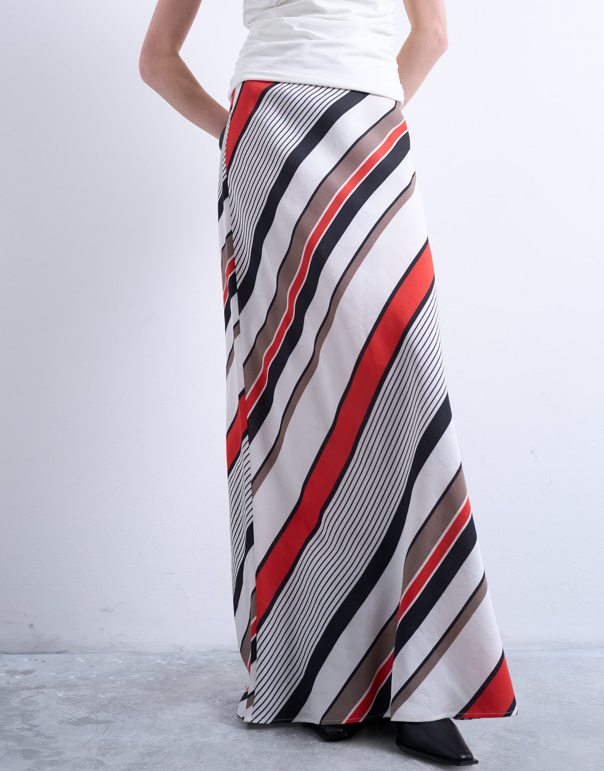 Topshop flood length maxi bias skirt in red and white stripe