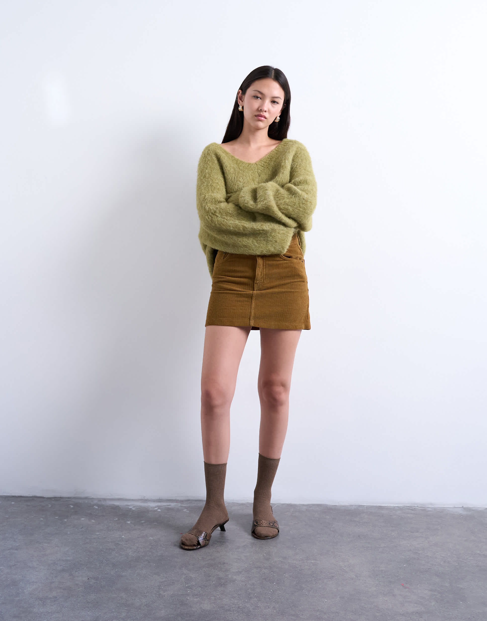 Jupe courte à cantonnière en velours côtelé couleur miel de Topshop