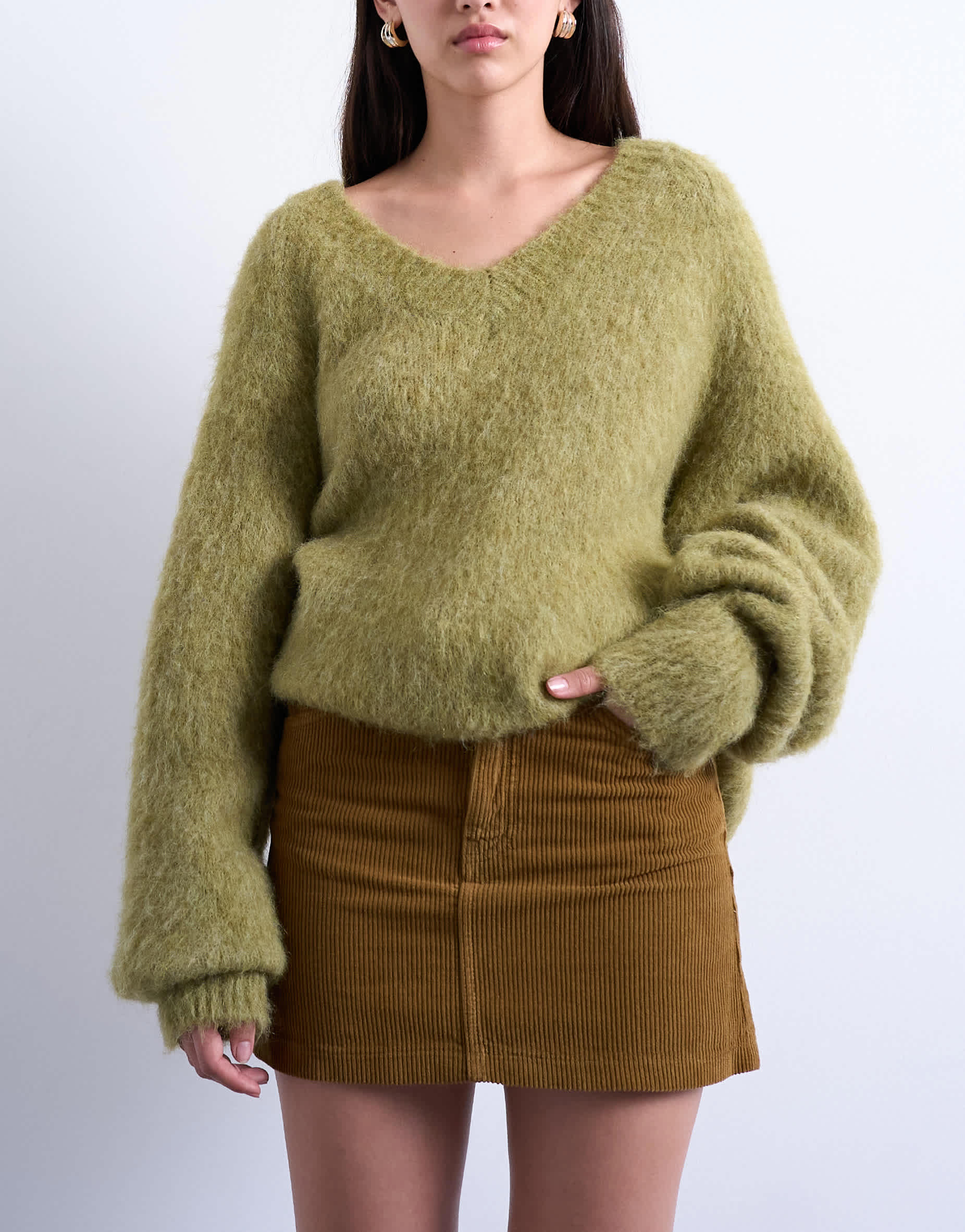 Topshop cord mini pelmet skirt in honey