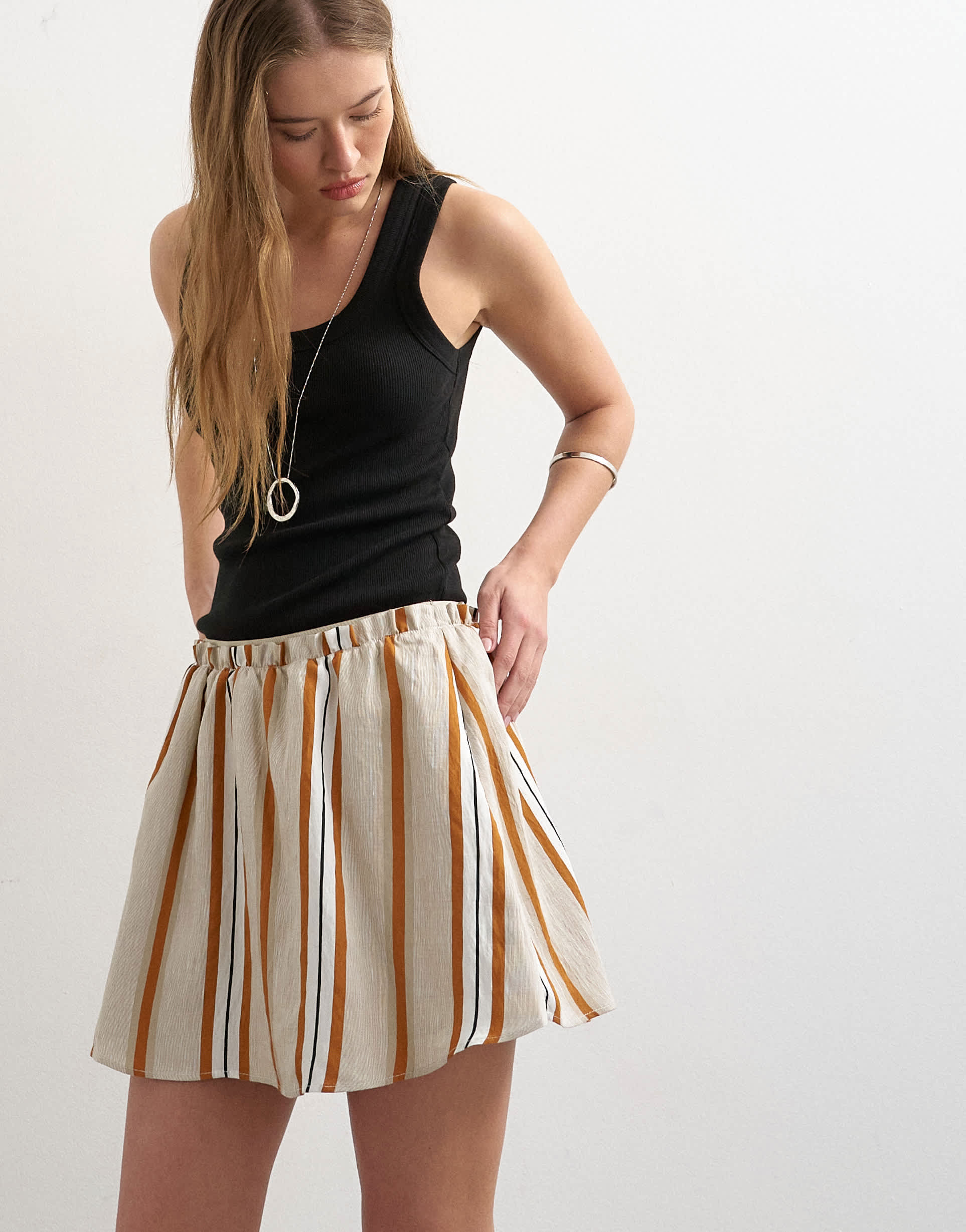 Topshop elasticated mini skirt in sporty rust stripe