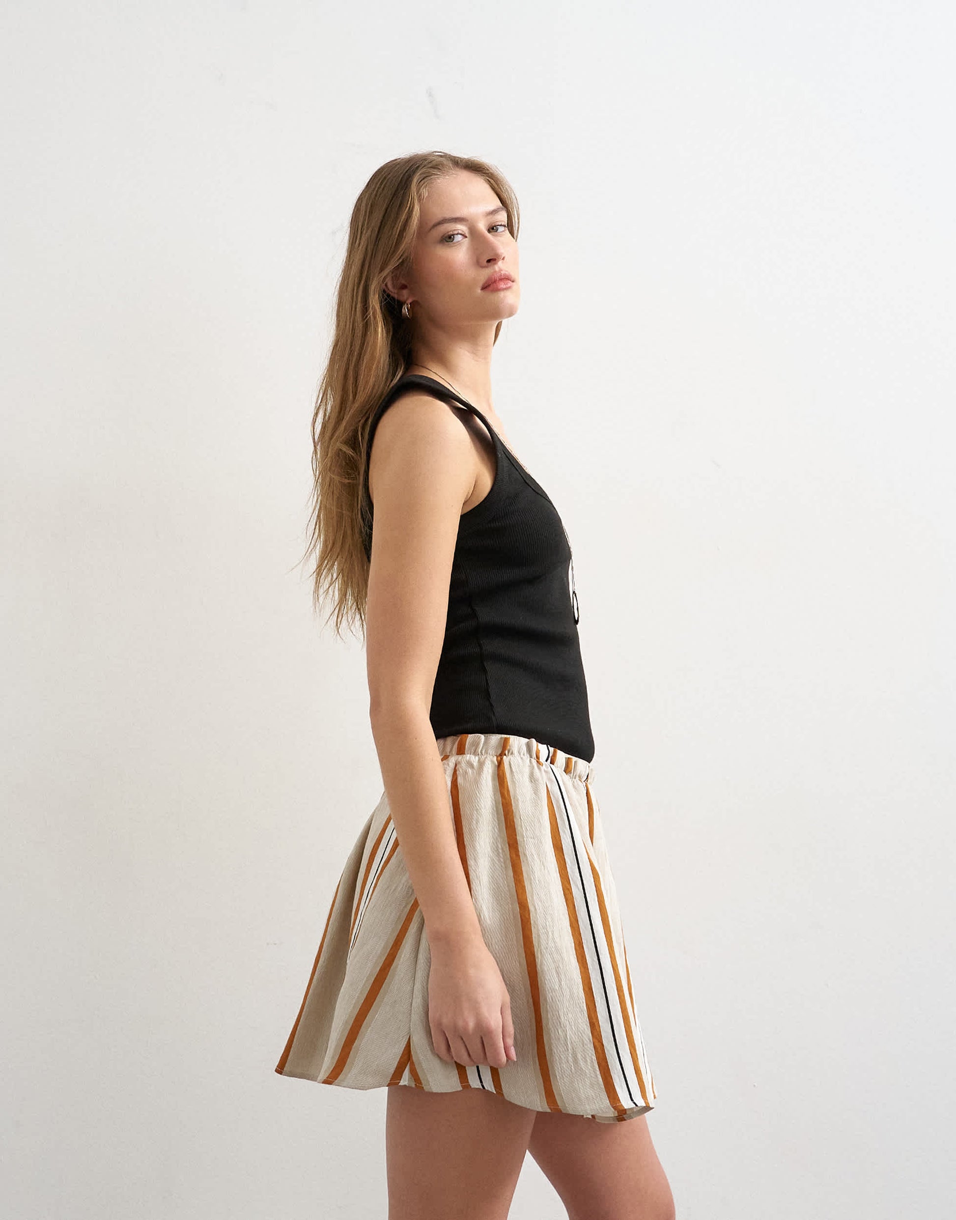 Topshop elasticated mini skirt in sporty rust stripe