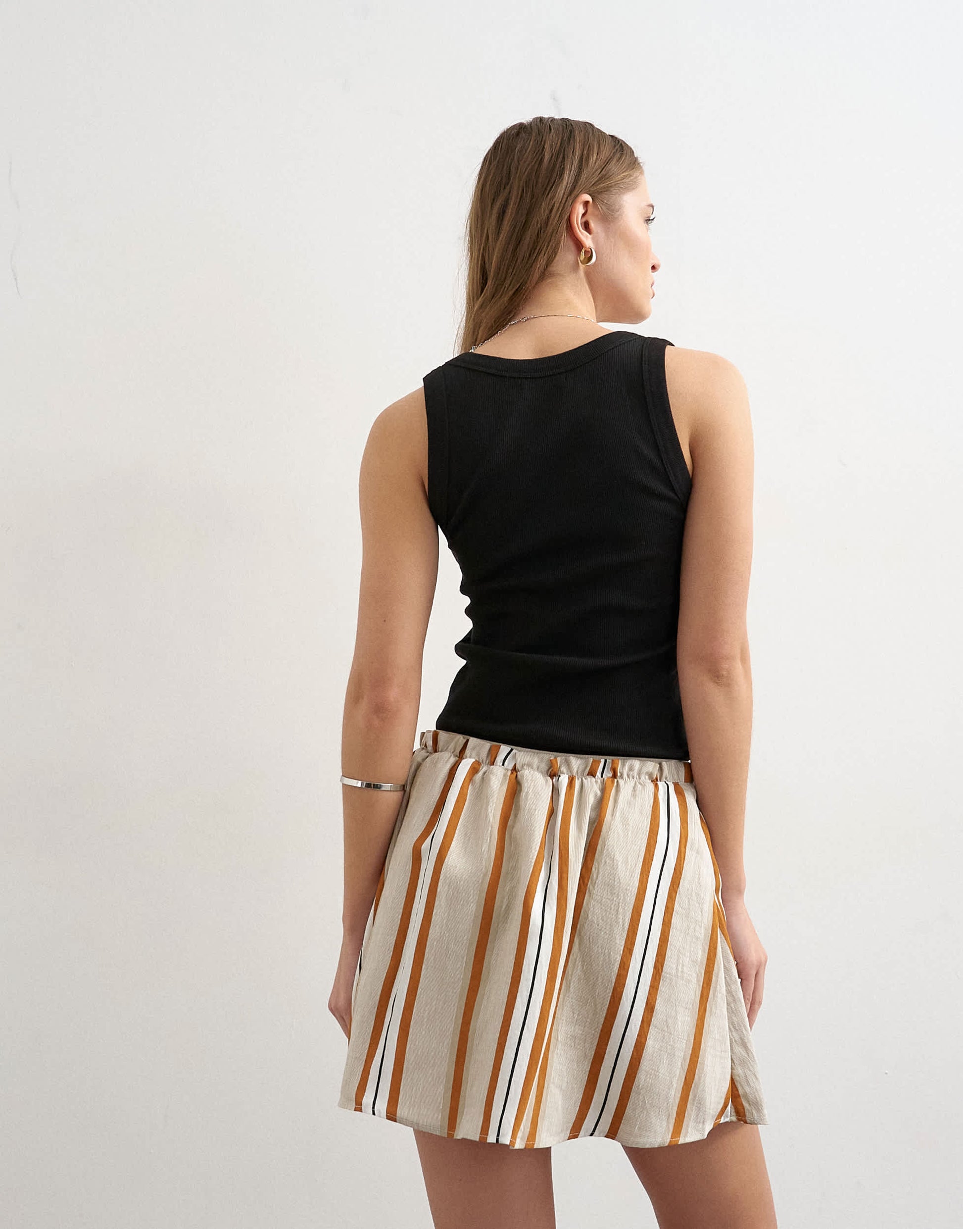 Topshop elasticated mini skirt in sporty rust stripe
