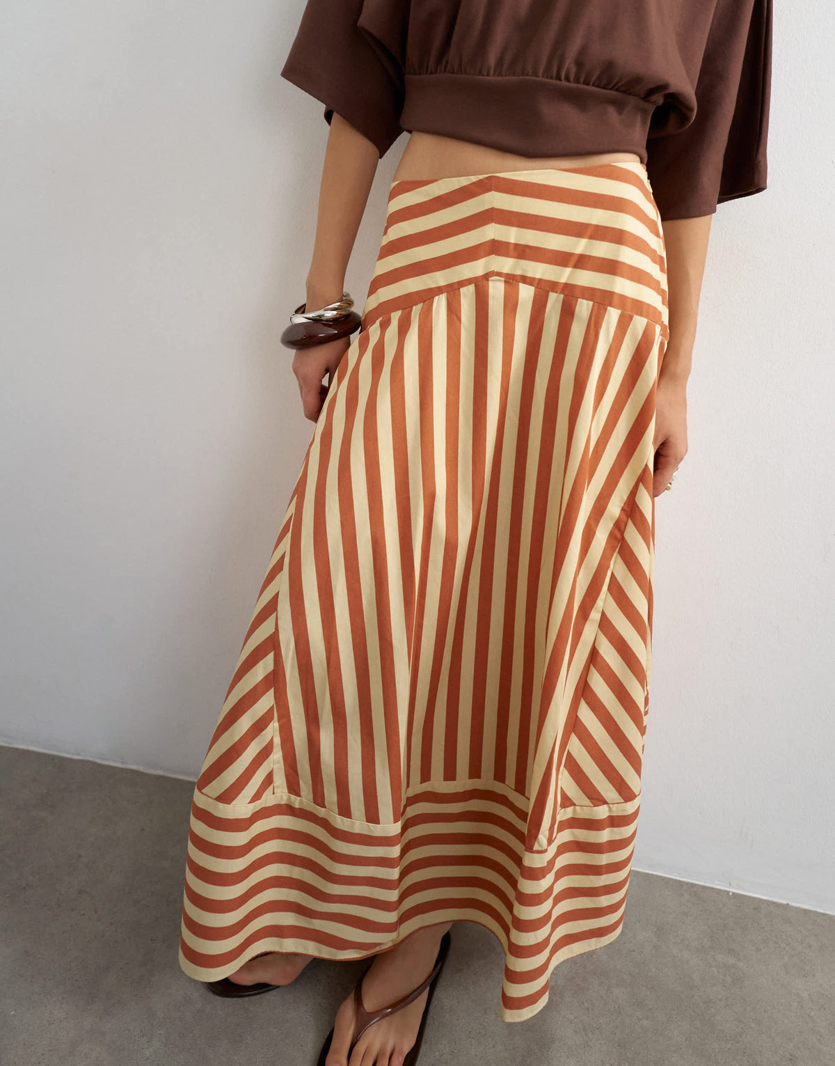 Topshop drop waist full circle maxi skirt in buttermilk stripe