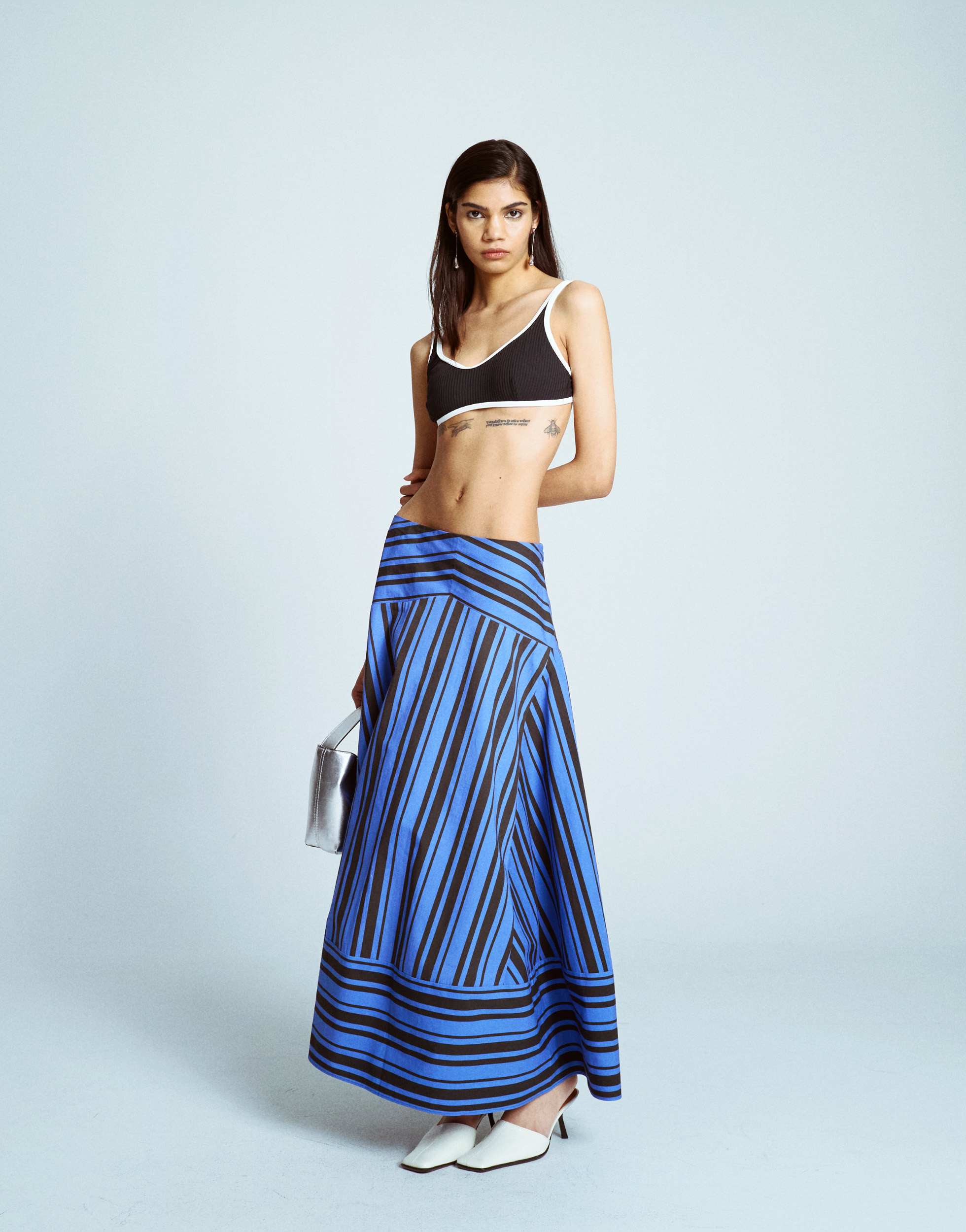 Topshop drop waist spliced maxi skirt in blue stripe