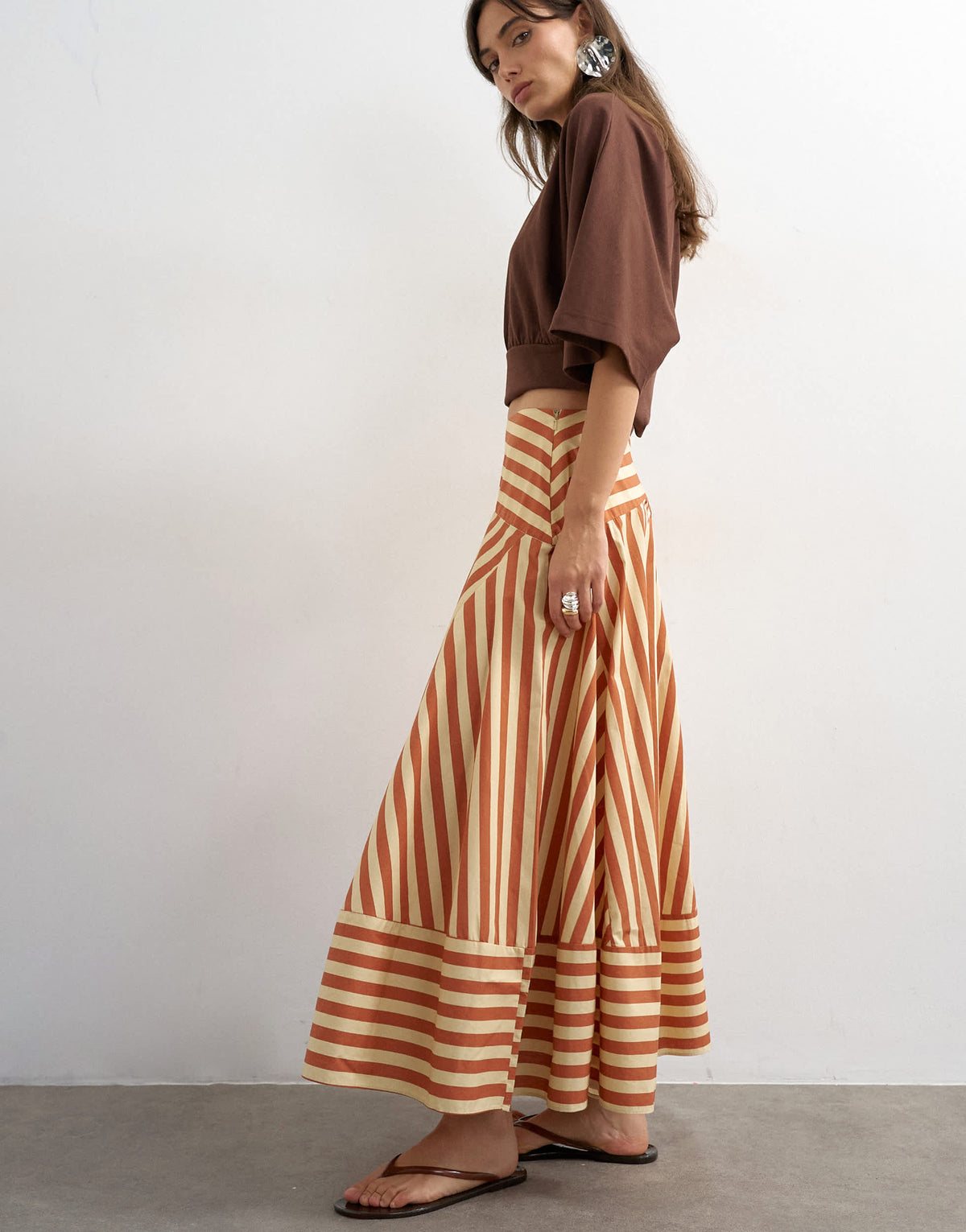 Topshop drop waist full circle maxi skirt in buttermilk stripe