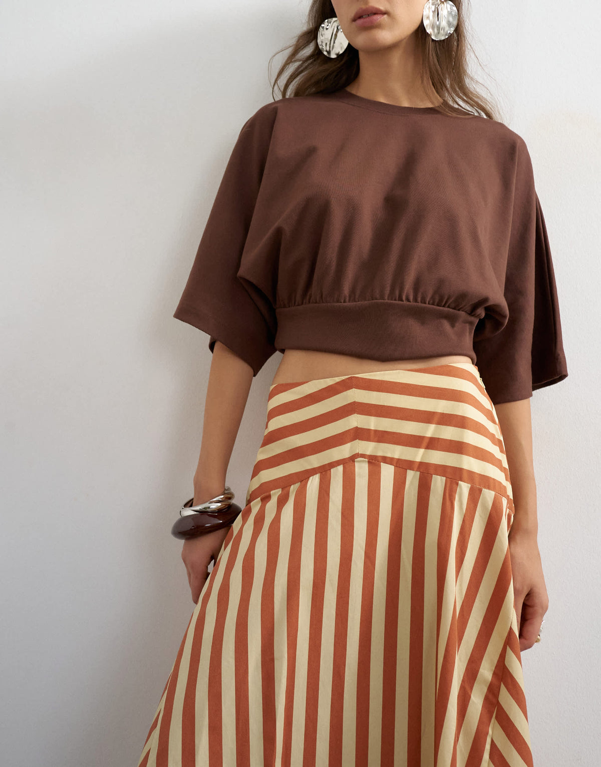 Topshop drop waist full circle maxi skirt in buttermilk stripe