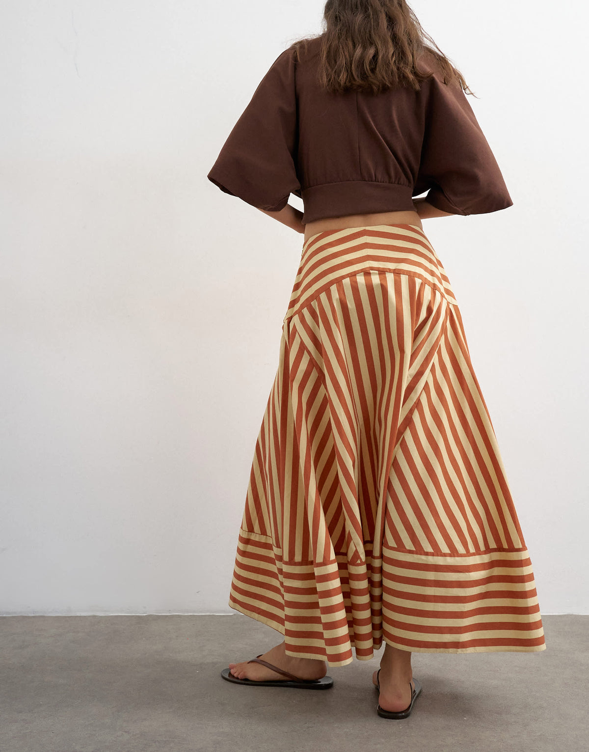Topshop drop waist full circle maxi skirt in buttermilk stripe