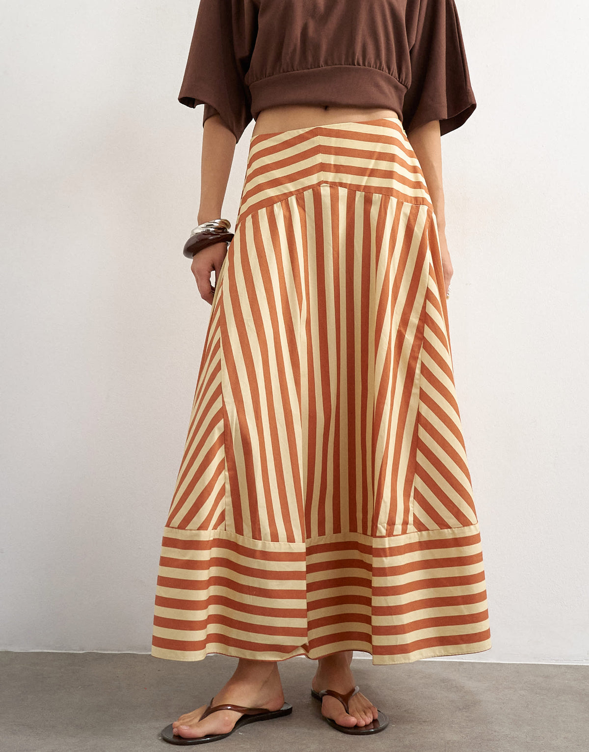 Topshop drop waist full circle maxi skirt in buttermilk stripe