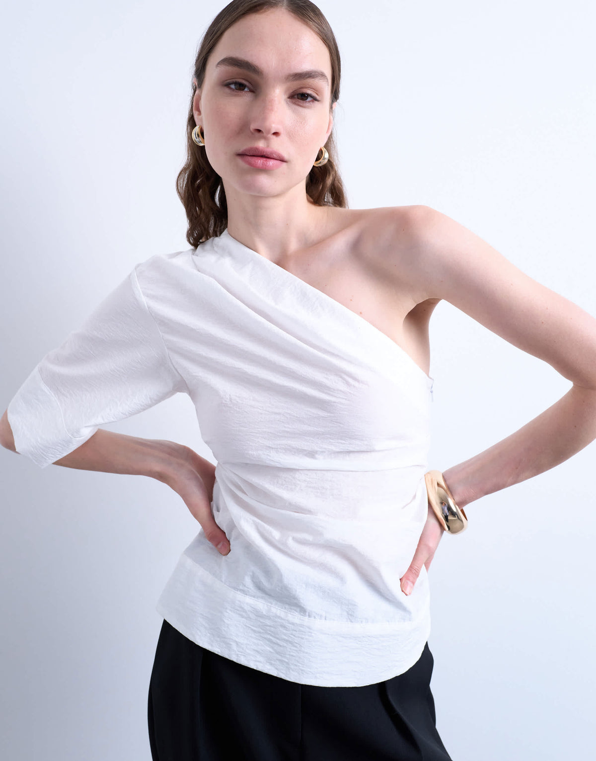 Topshop off shoulder drape neck top in white