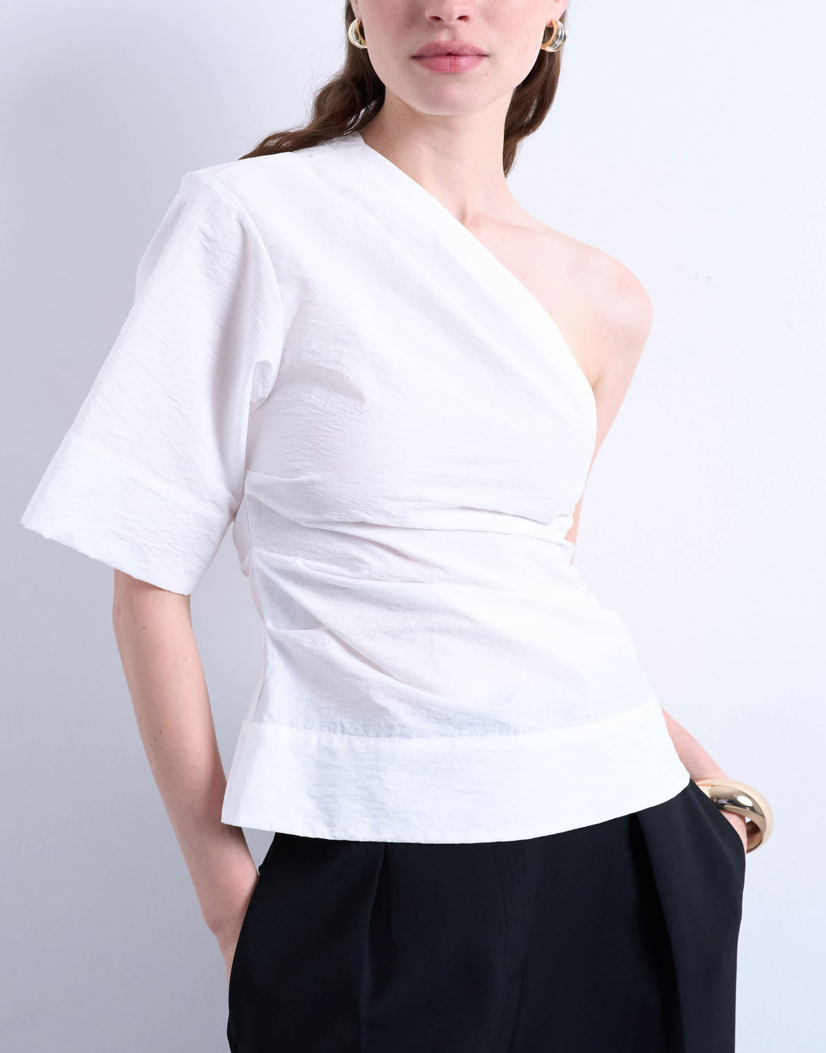 Topshop off shoulder drape neck top in white