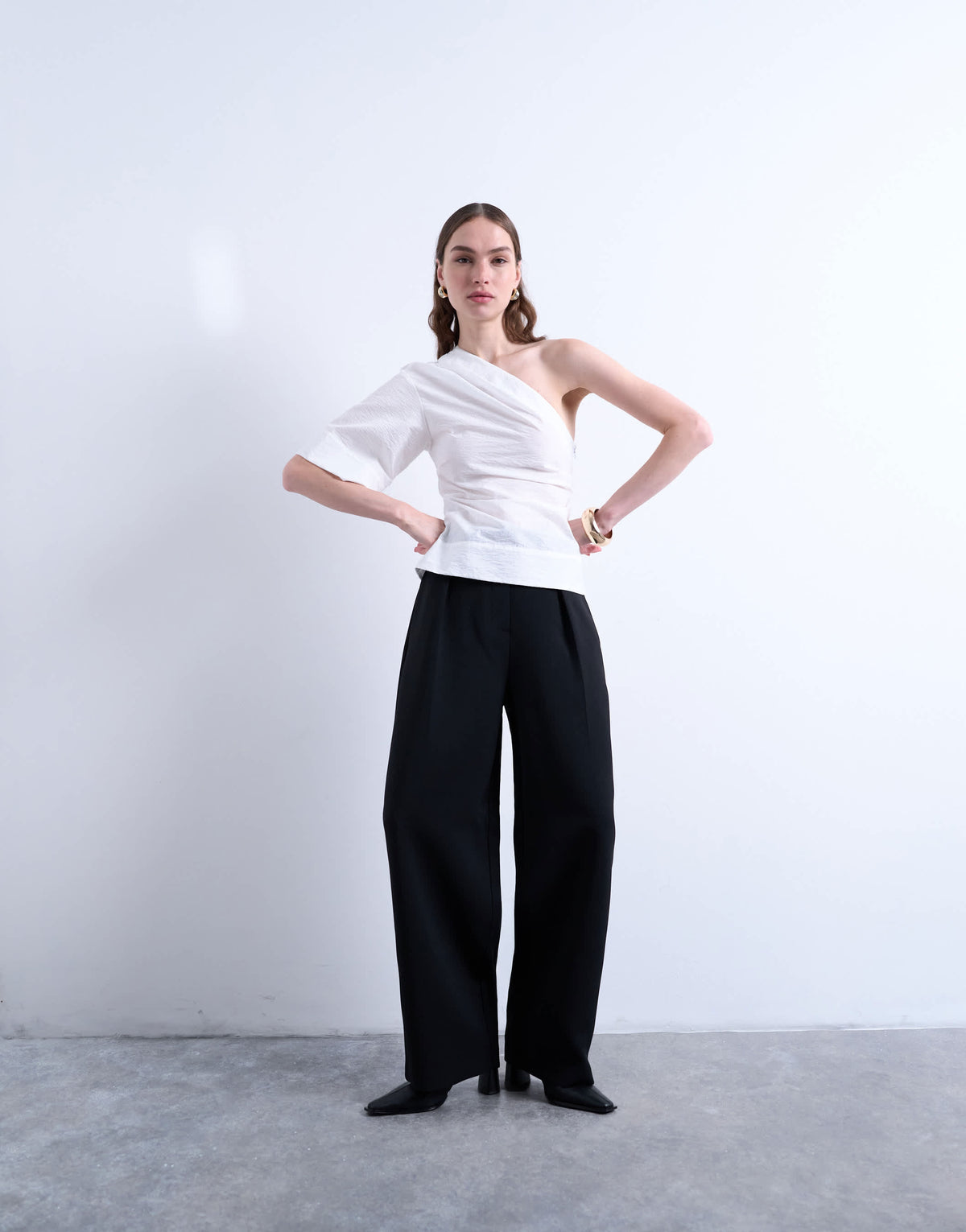 Topshop off shoulder drape neck top in white