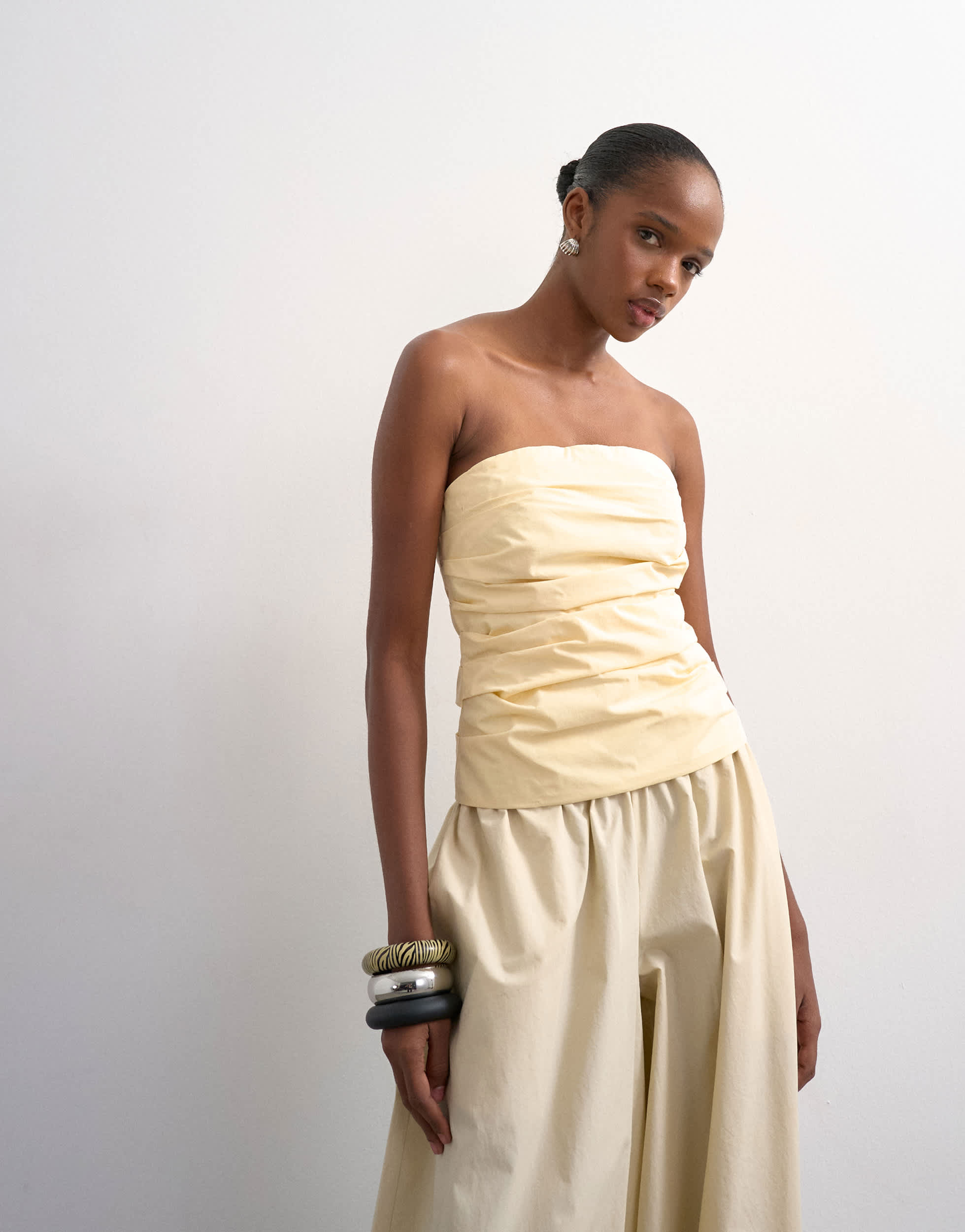 Topshop gathered bandeau top in buttermilk