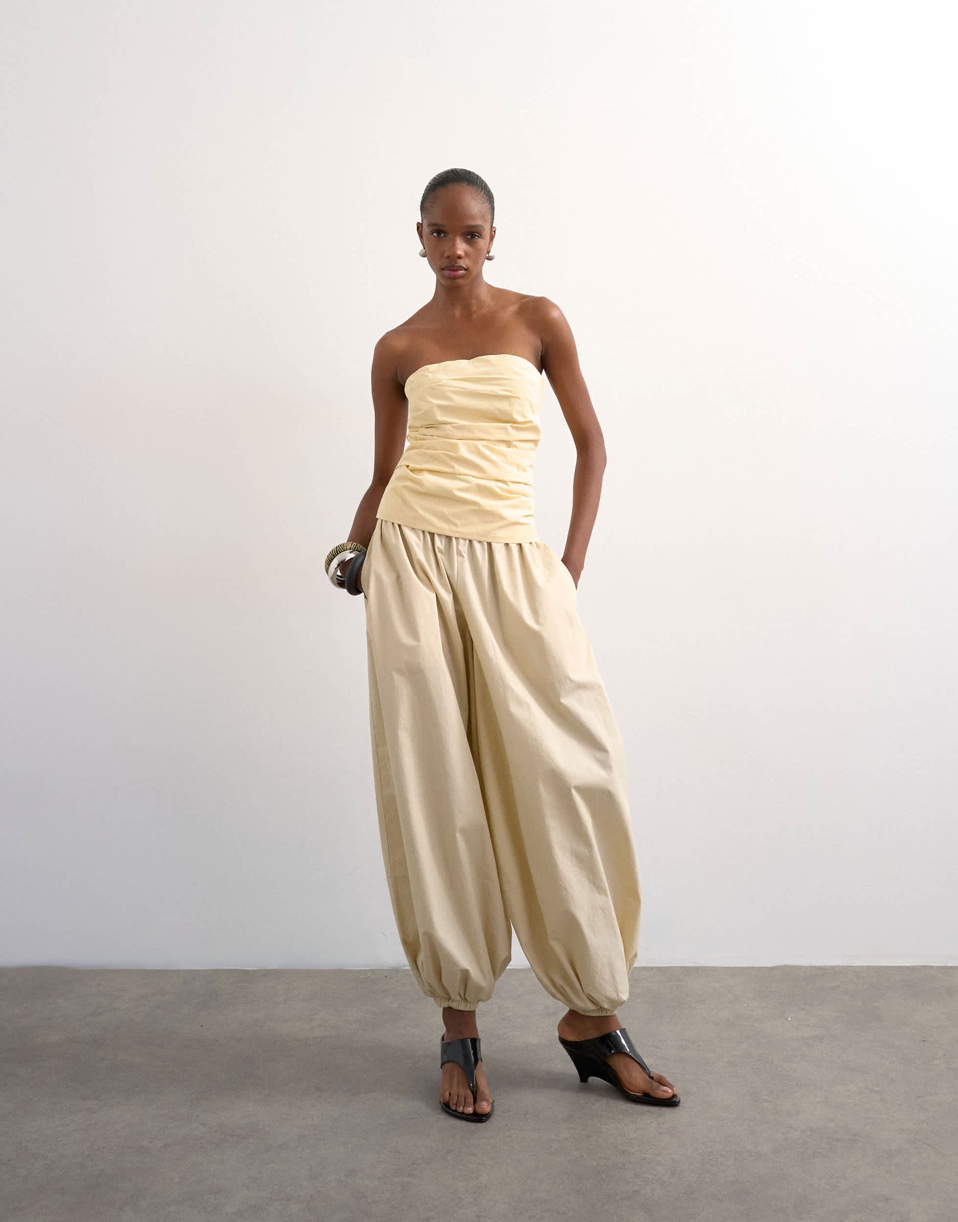 Topshop gathered bandeau top in buttermilk