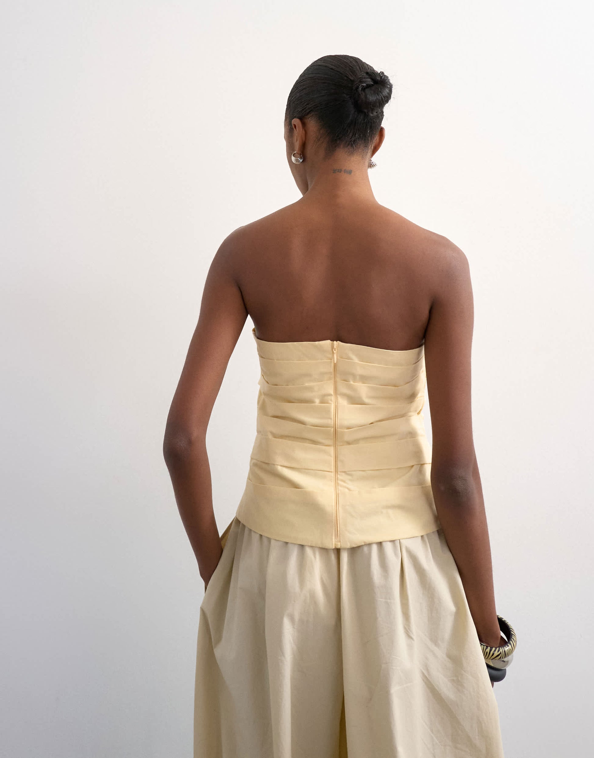 Topshop gathered bandeau top in buttermilk