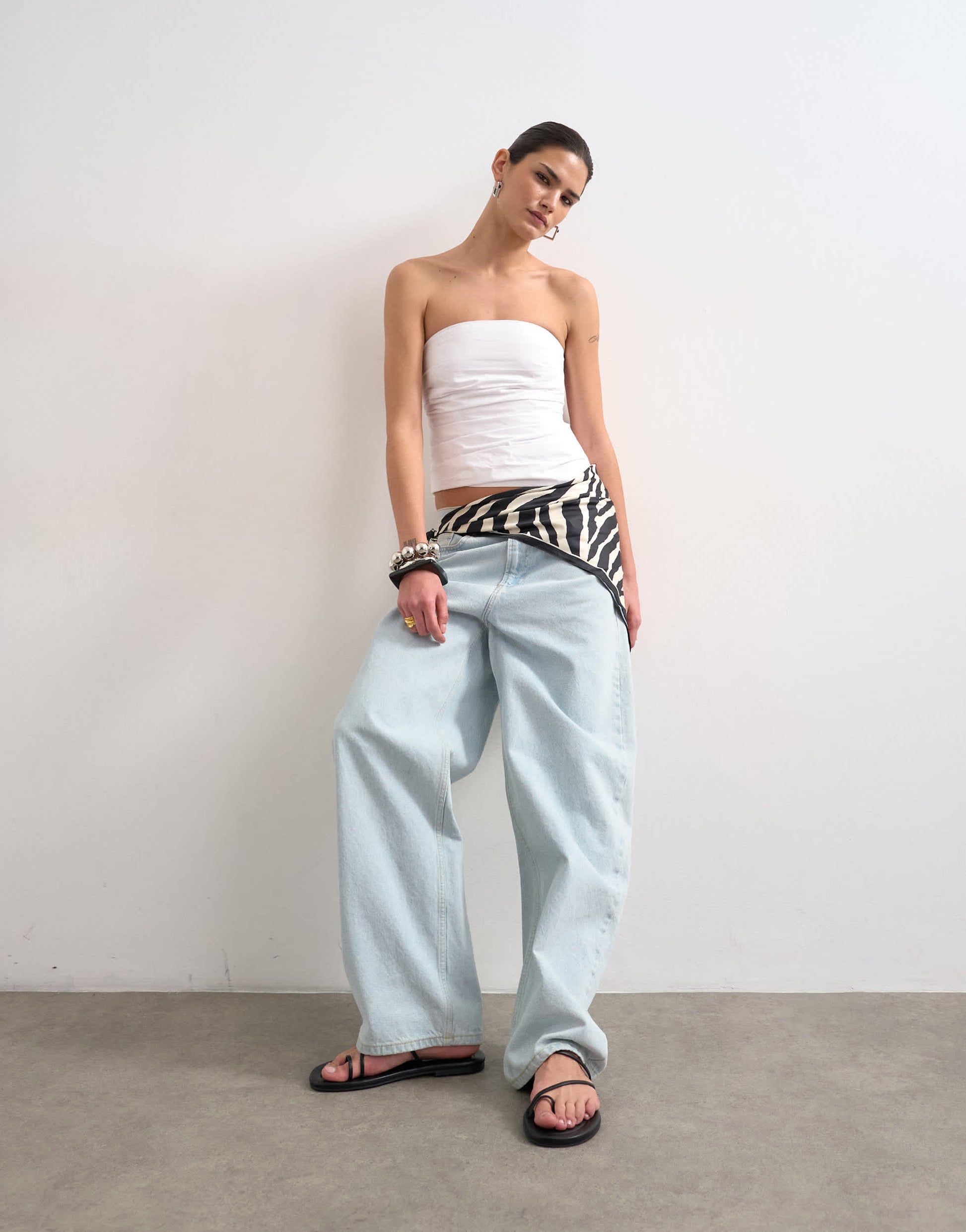 Topshop gathered bandeau top in white