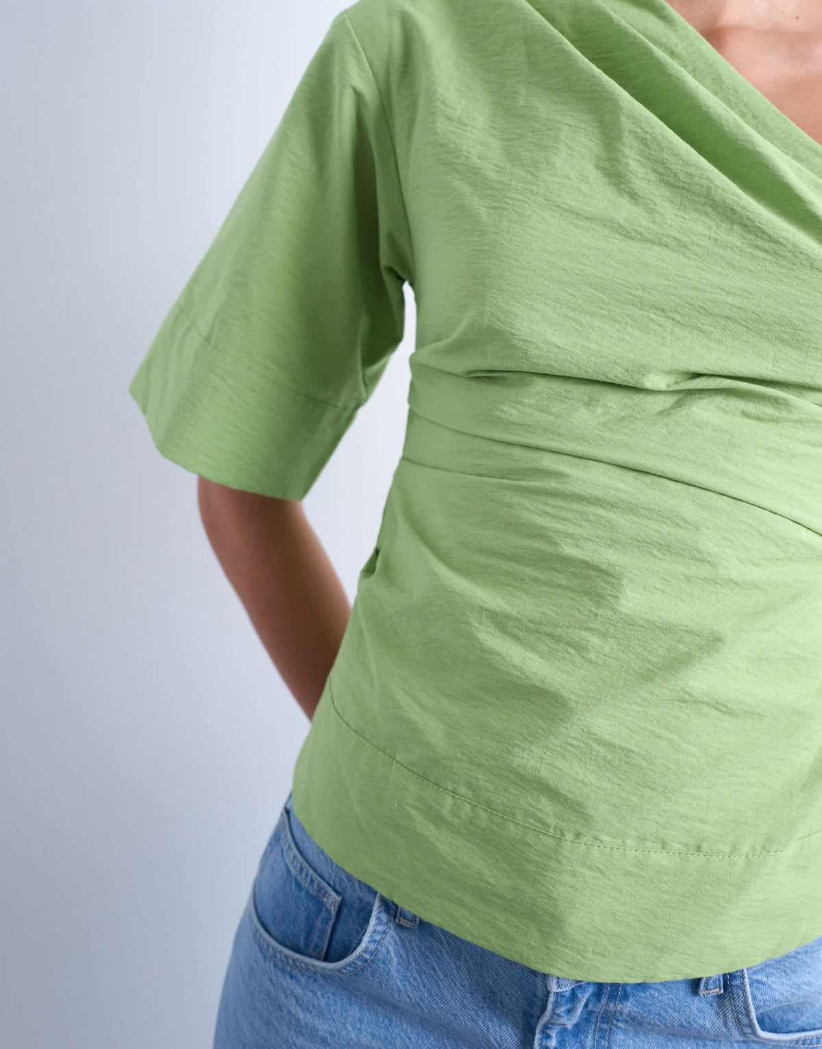Topshop off shoulder drape neck in avocado green