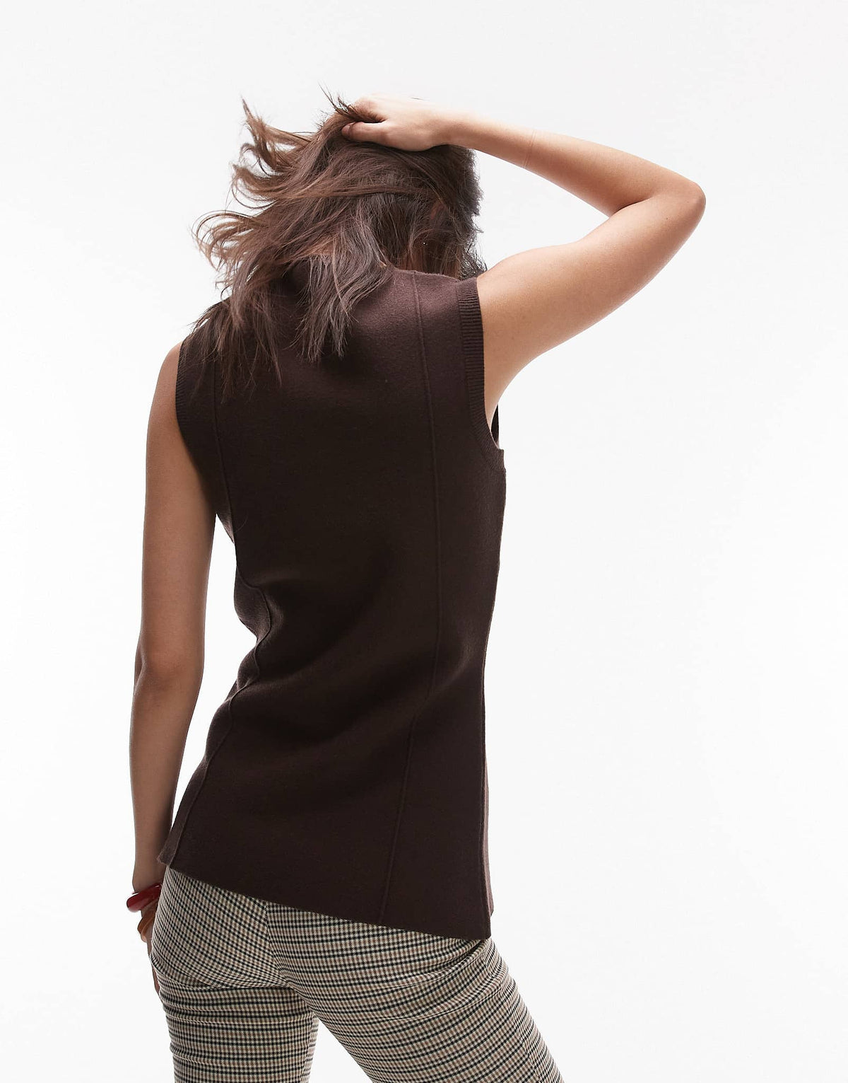 Topshop longline compact knitted waistcoat in brown