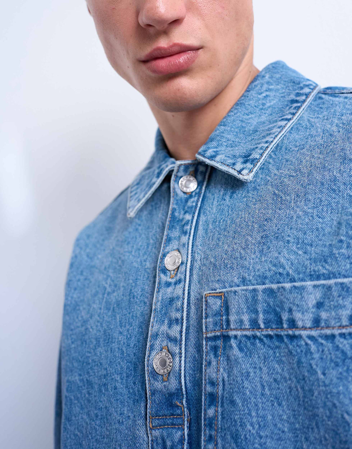 Topman relaxed fit overhead denim shirt in mid wash