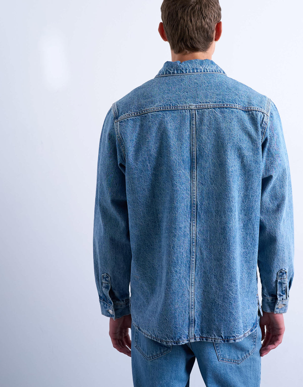 Topman relaxed fit overhead denim shirt in mid wash