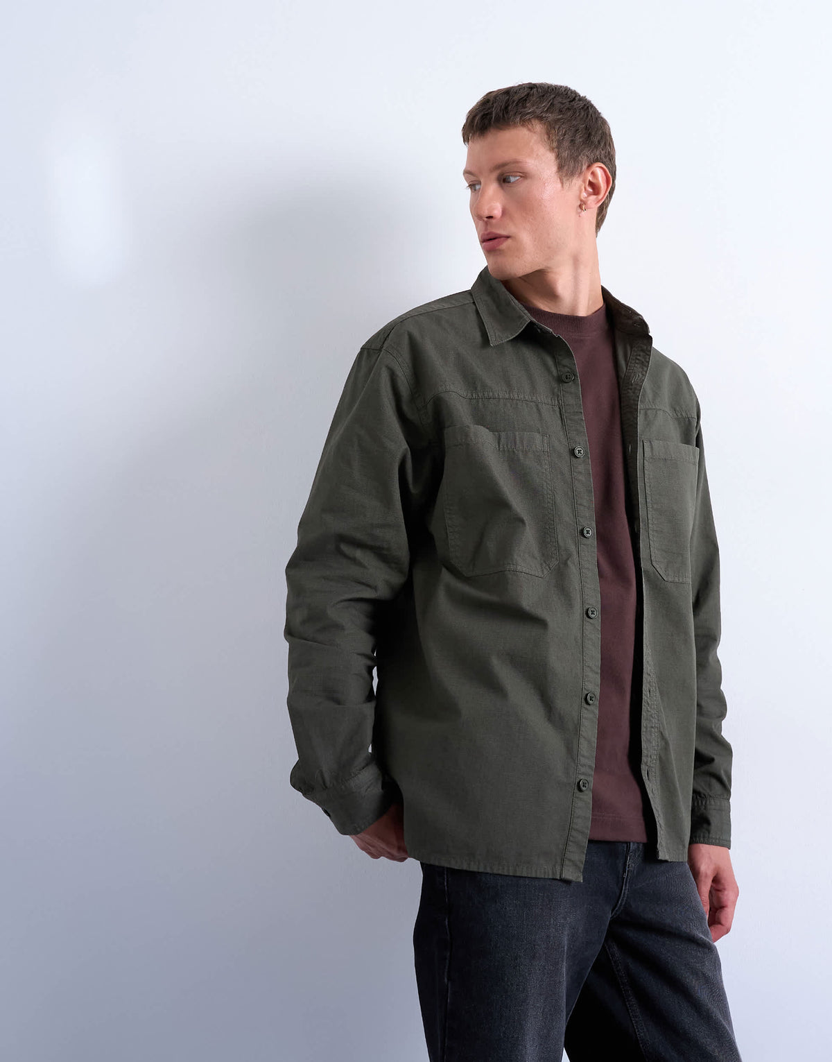 Topman regular fit ripstop overshirt in washed khaki