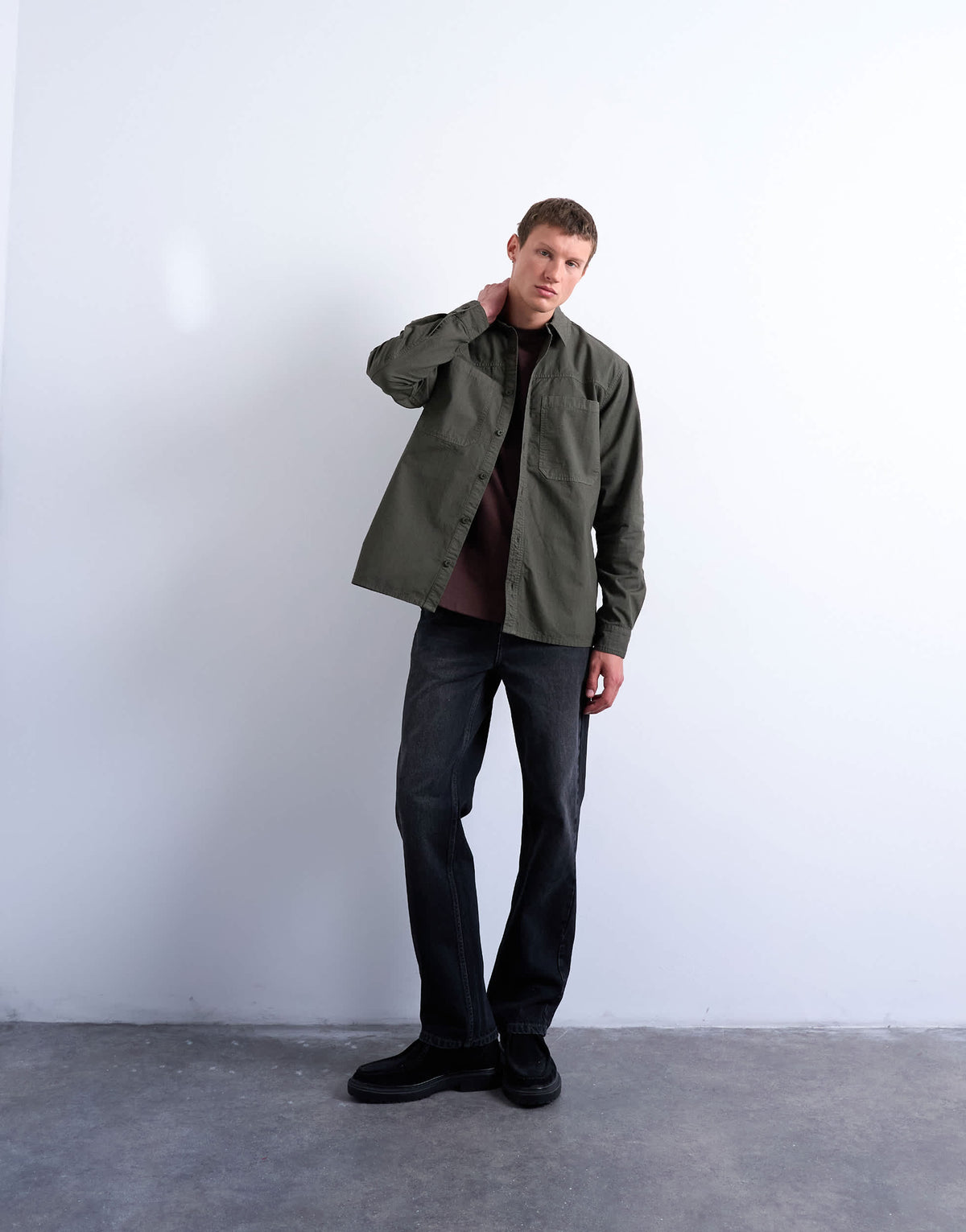Topman regular fit ripstop overshirt in washed khaki