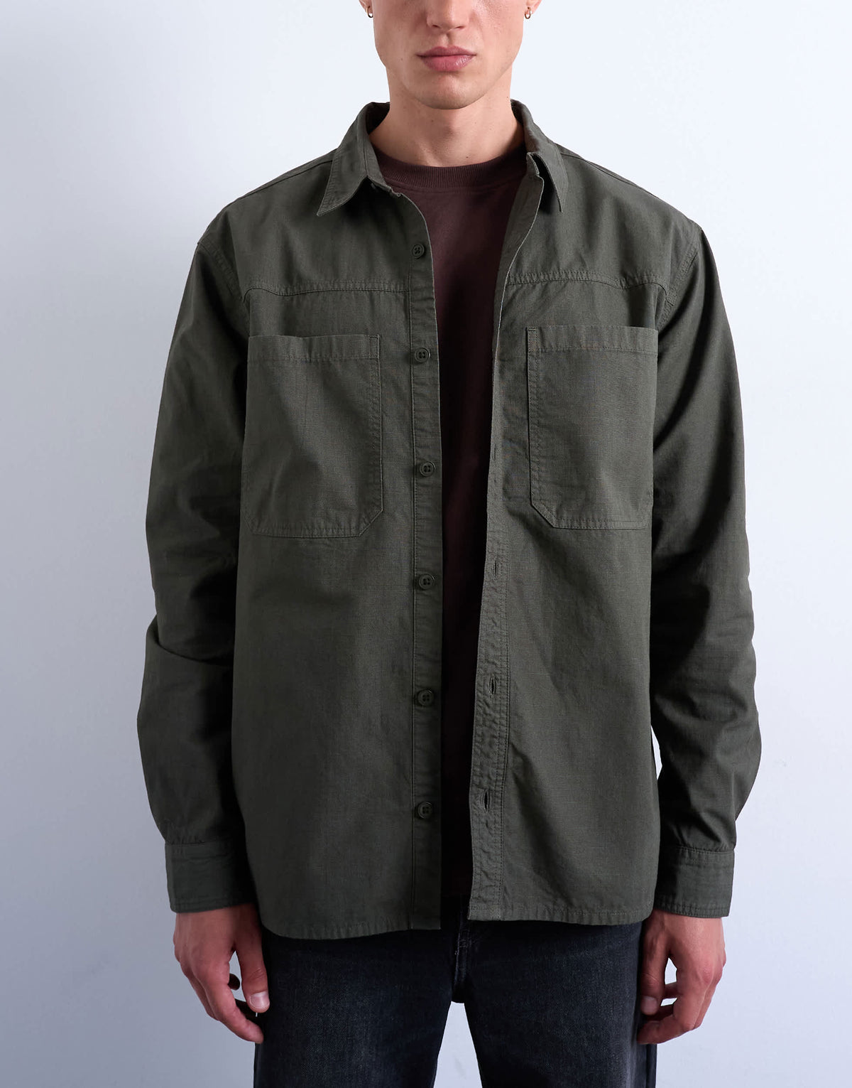 Topman regular fit ripstop overshirt in washed khaki