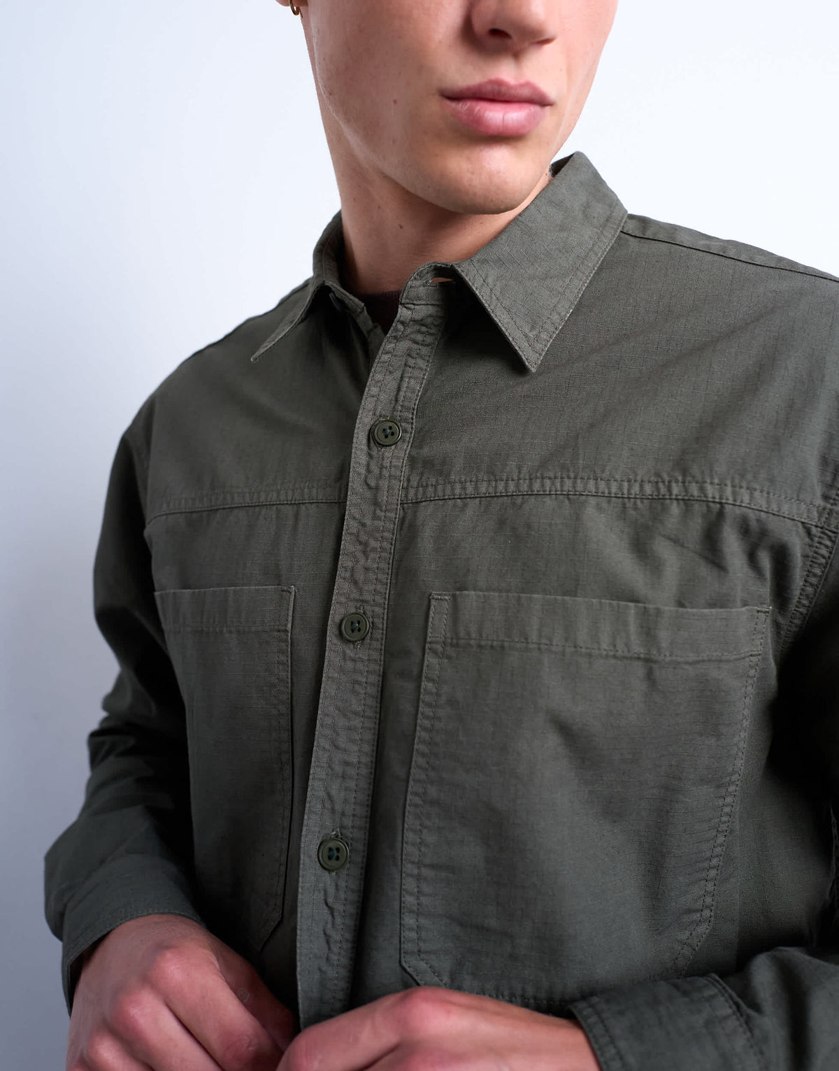 Topman regular fit ripstop overshirt in washed khaki
