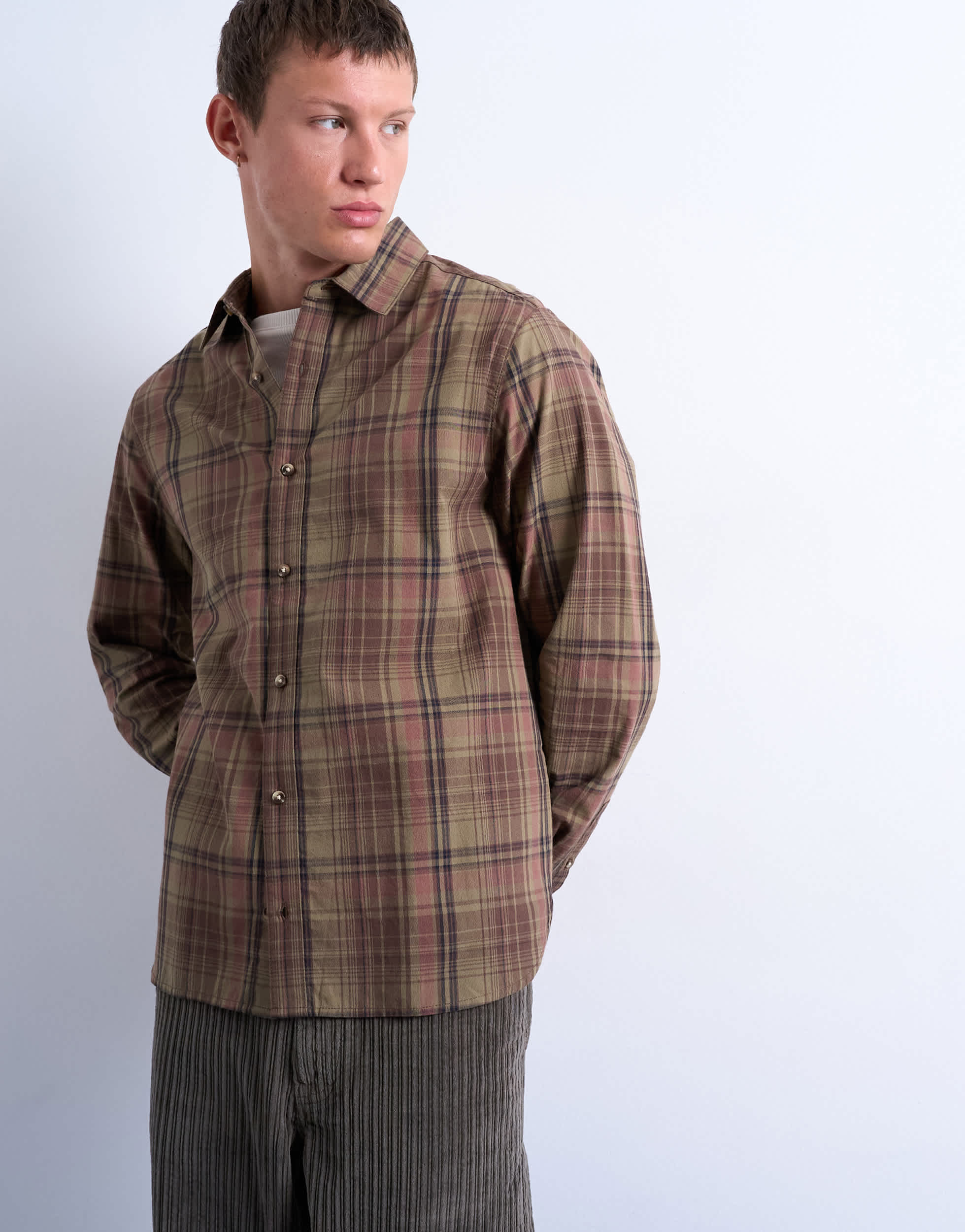 Topman Regular Fit Popeline-Freizeithemd mit Karomuster in Grün
