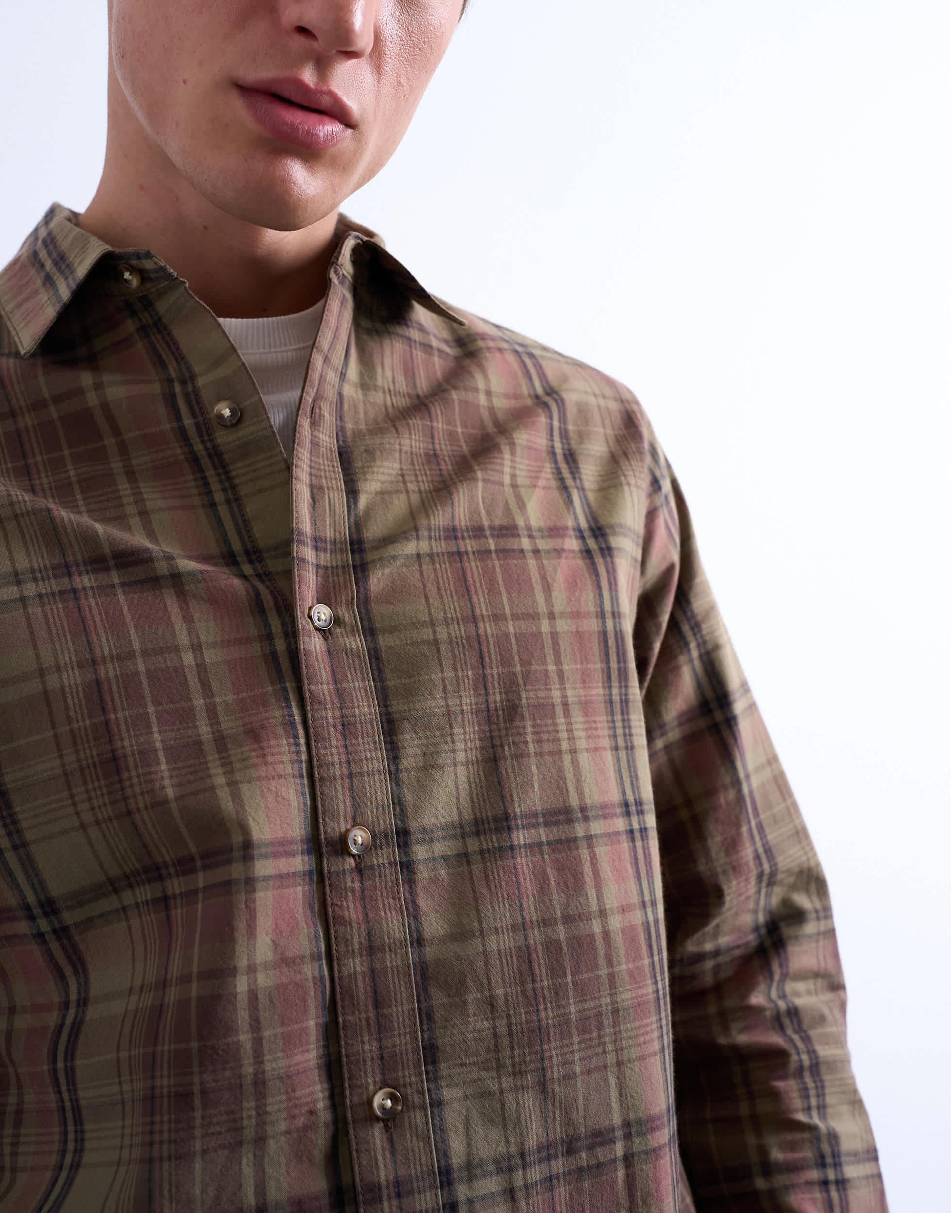 Topman regular fit poplin check shirt in green