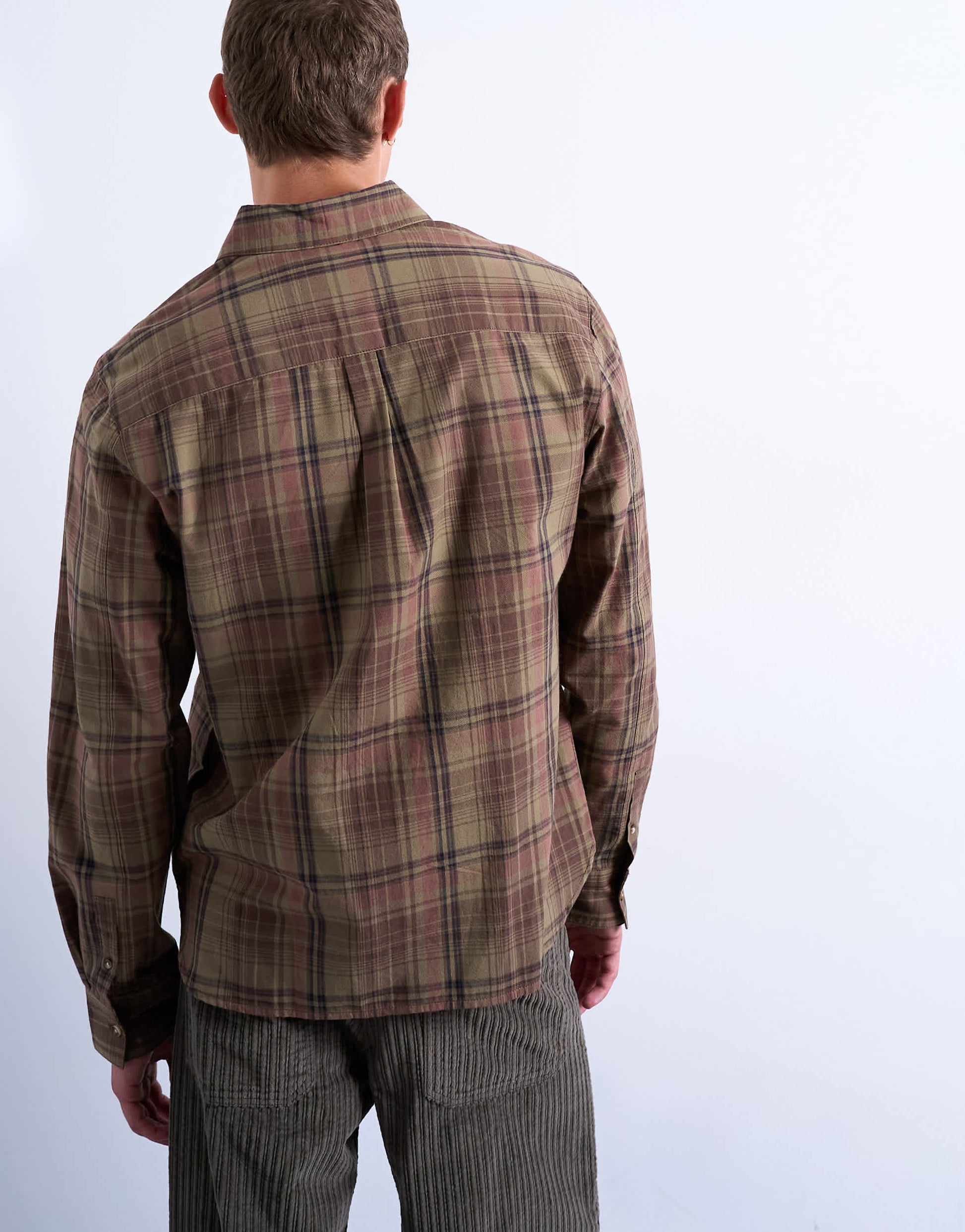 Topman regular fit poplin check shirt in green