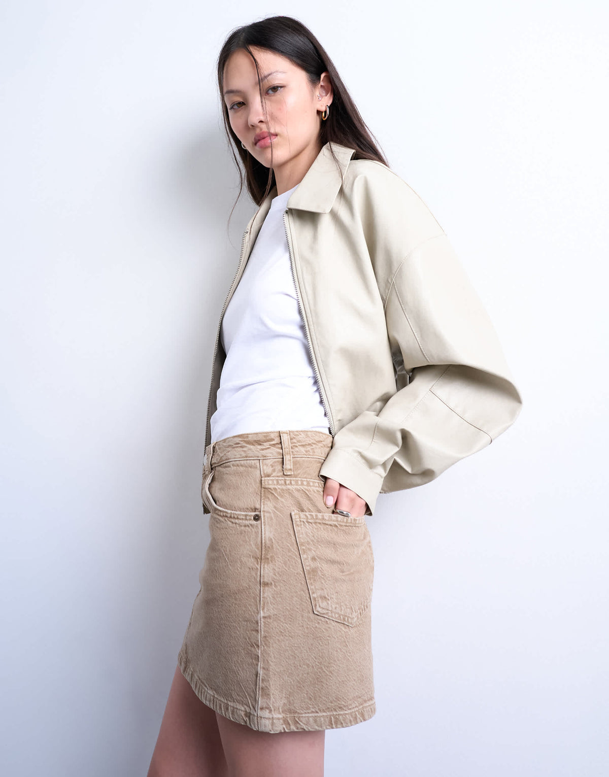 Topshop denim pelmet mini skirt in washed beige