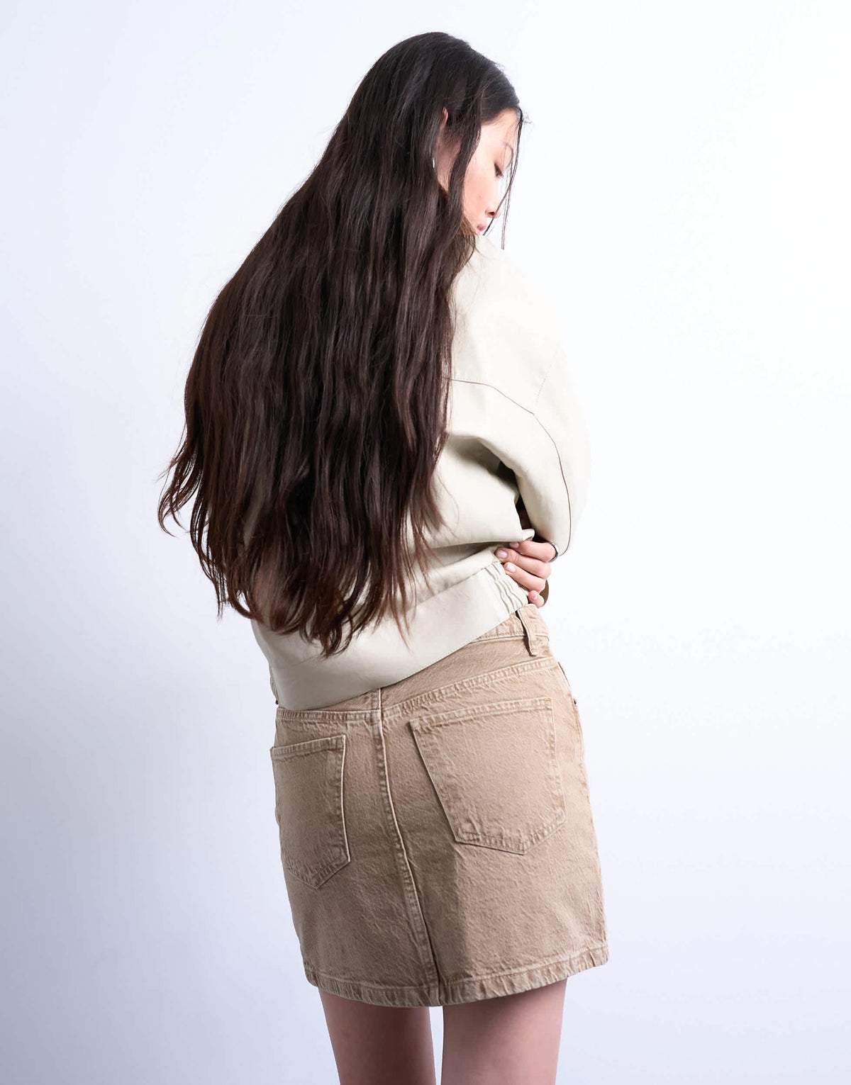 Topshop denim pelmet mini skirt in washed beige