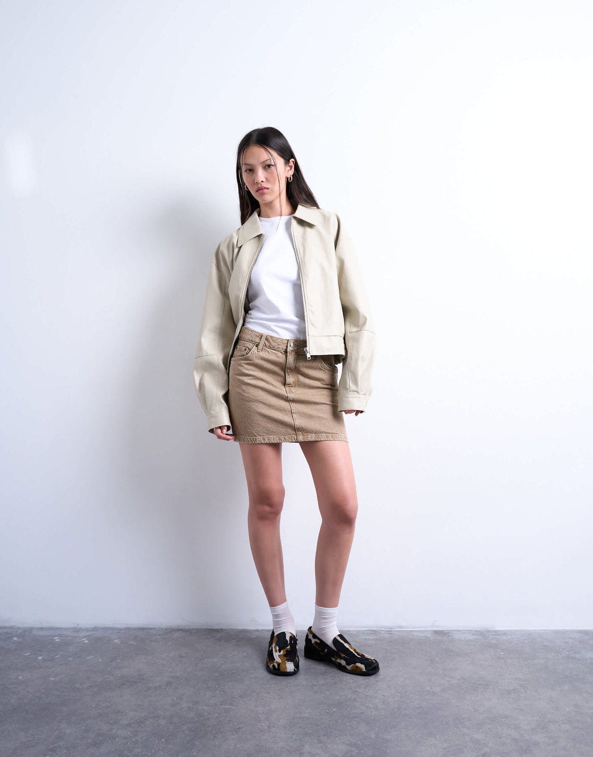 Topshop denim pelmet mini skirt in washed beige