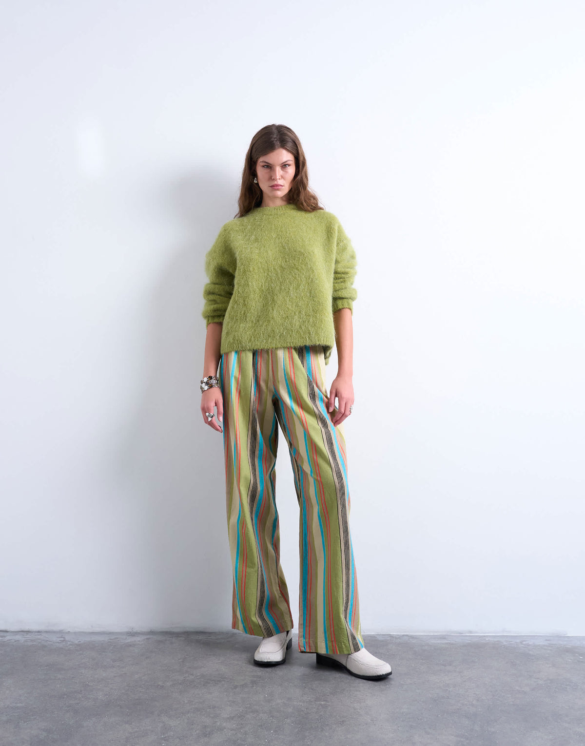 Topshop linen balloon trouser in multi stripe
