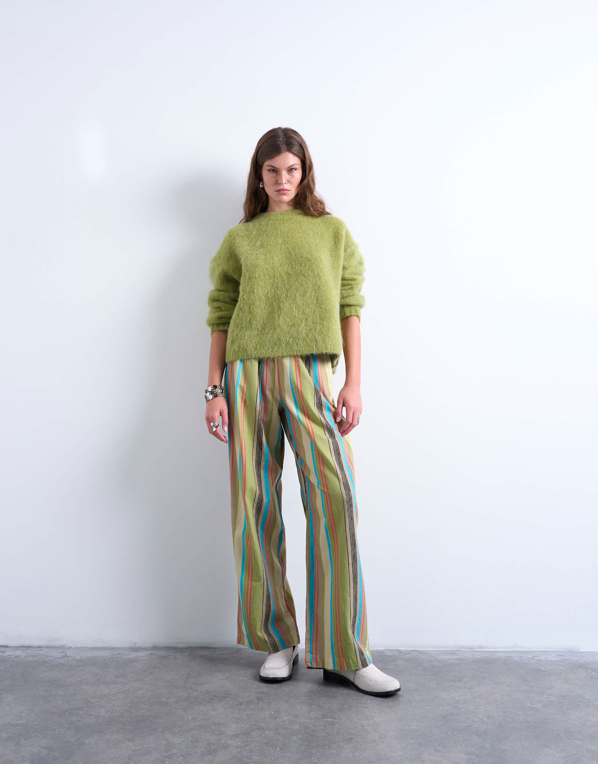 Topshop linen balloon trouser in multi stripe