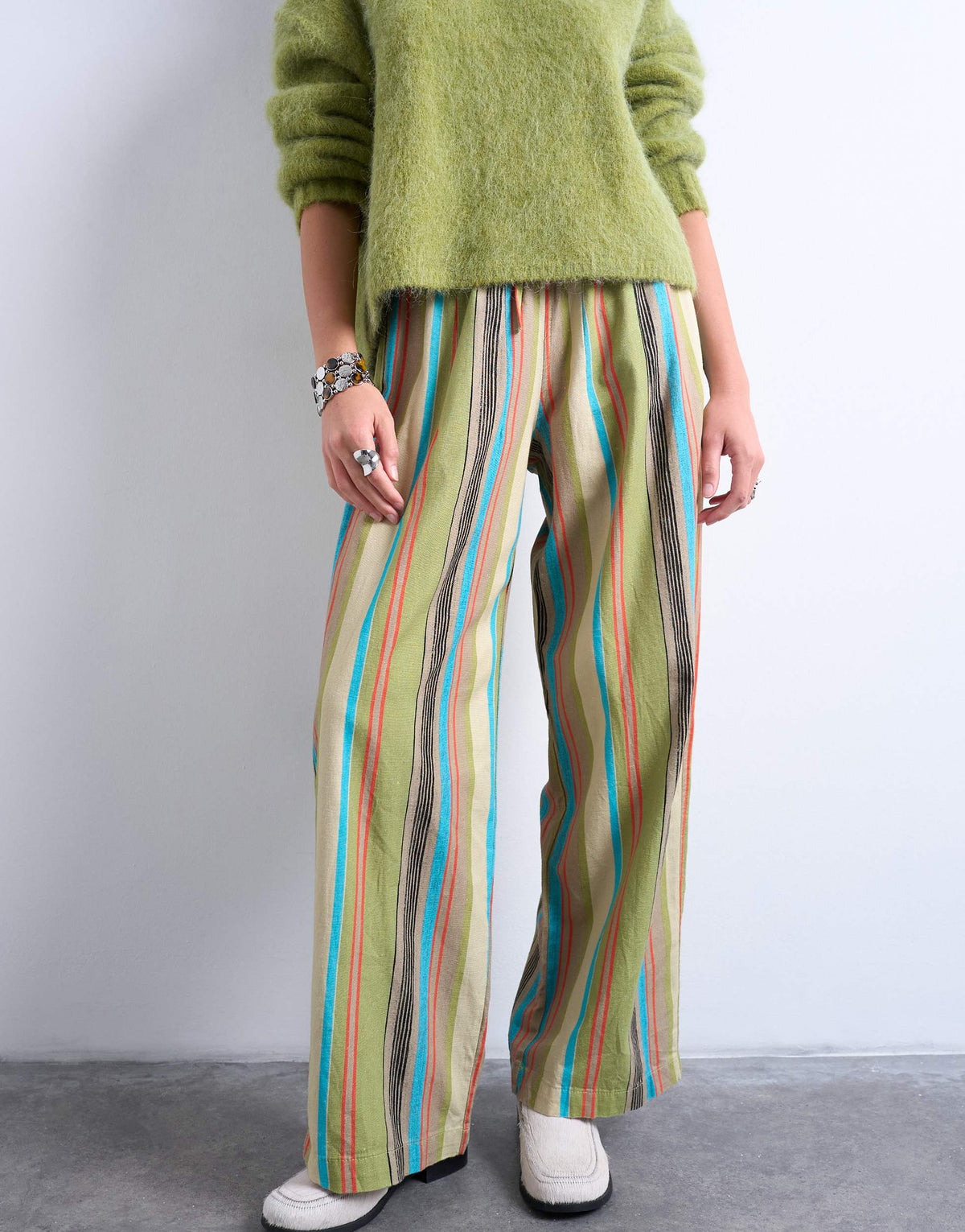 Topshop linen balloon trouser in multi stripe