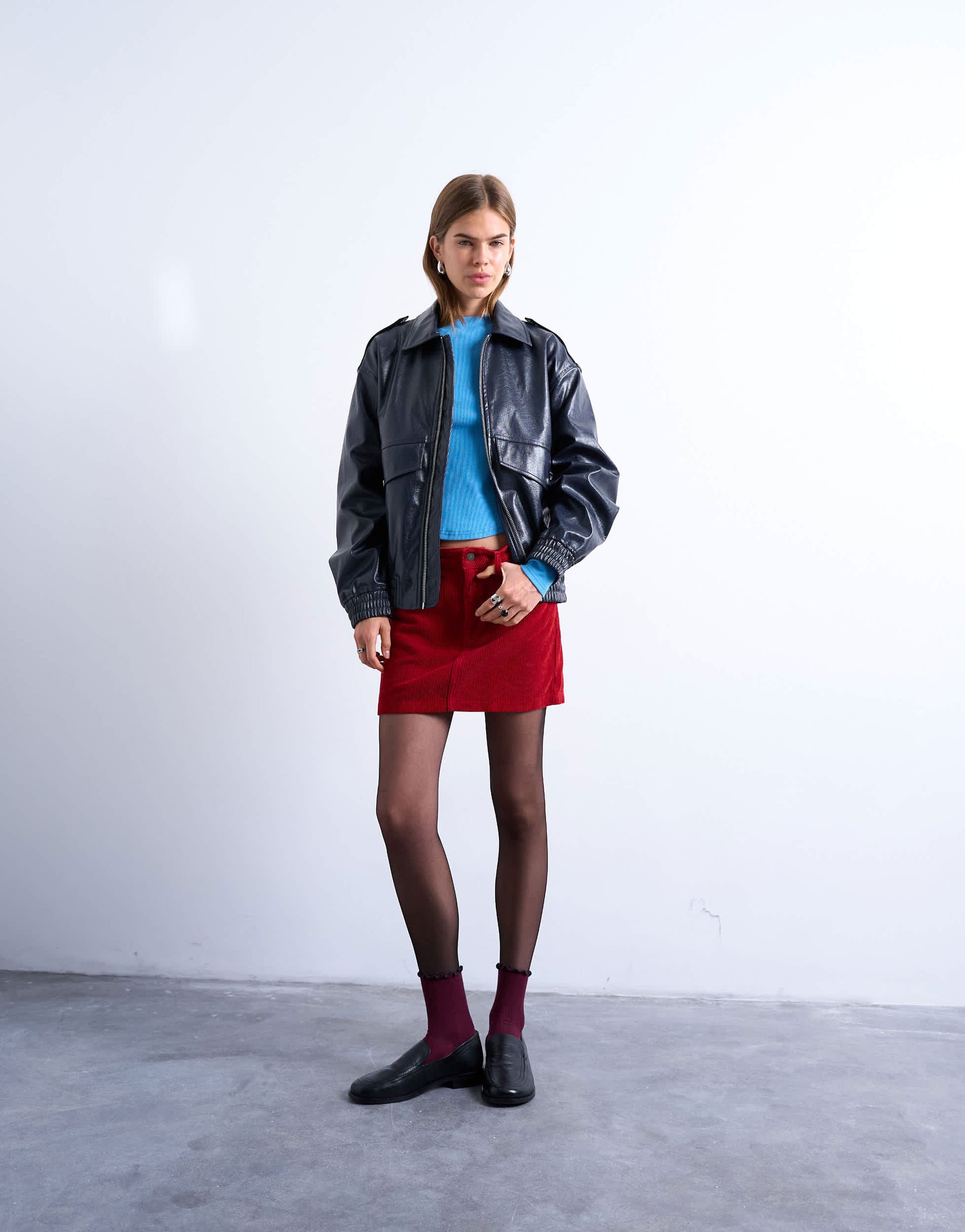 Topshop cord mini pelmet skirt in red