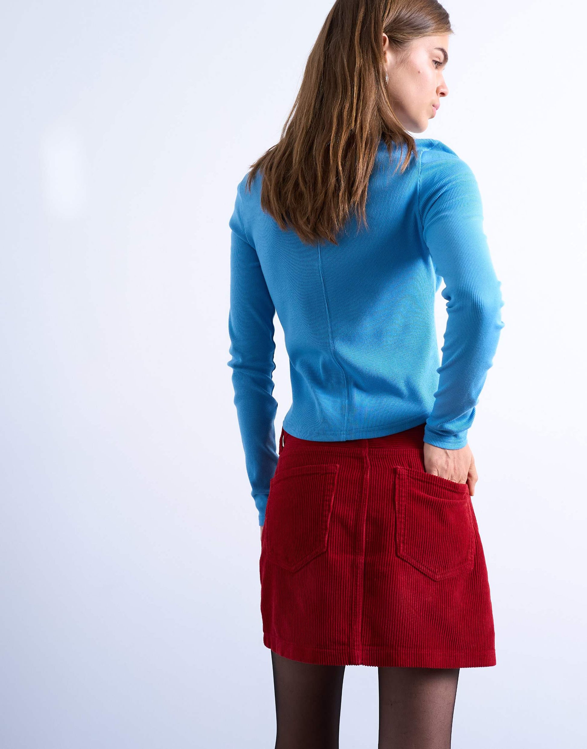 Topshop cord mini pelmet skirt in red