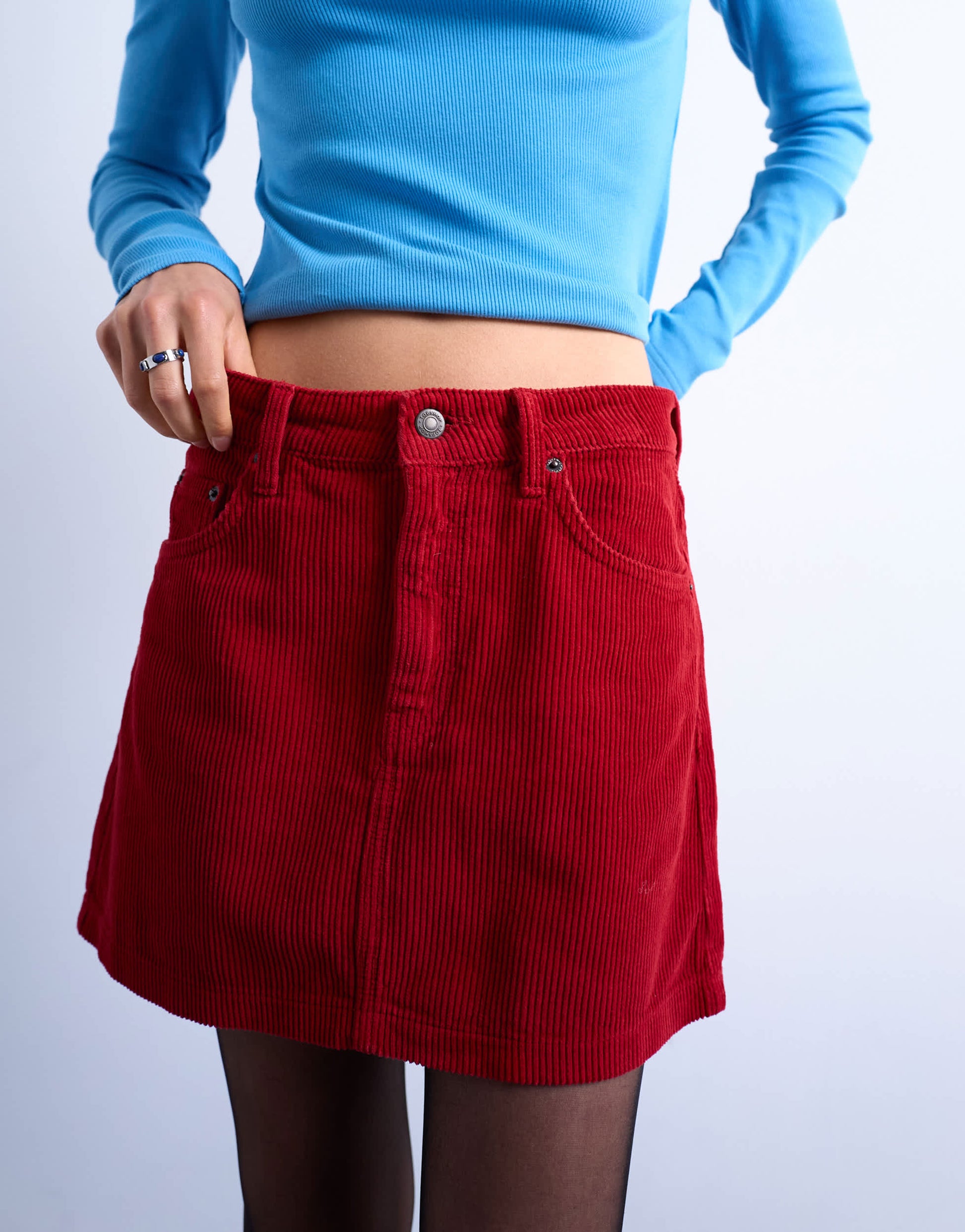 Topshop cord mini pelmet skirt in red