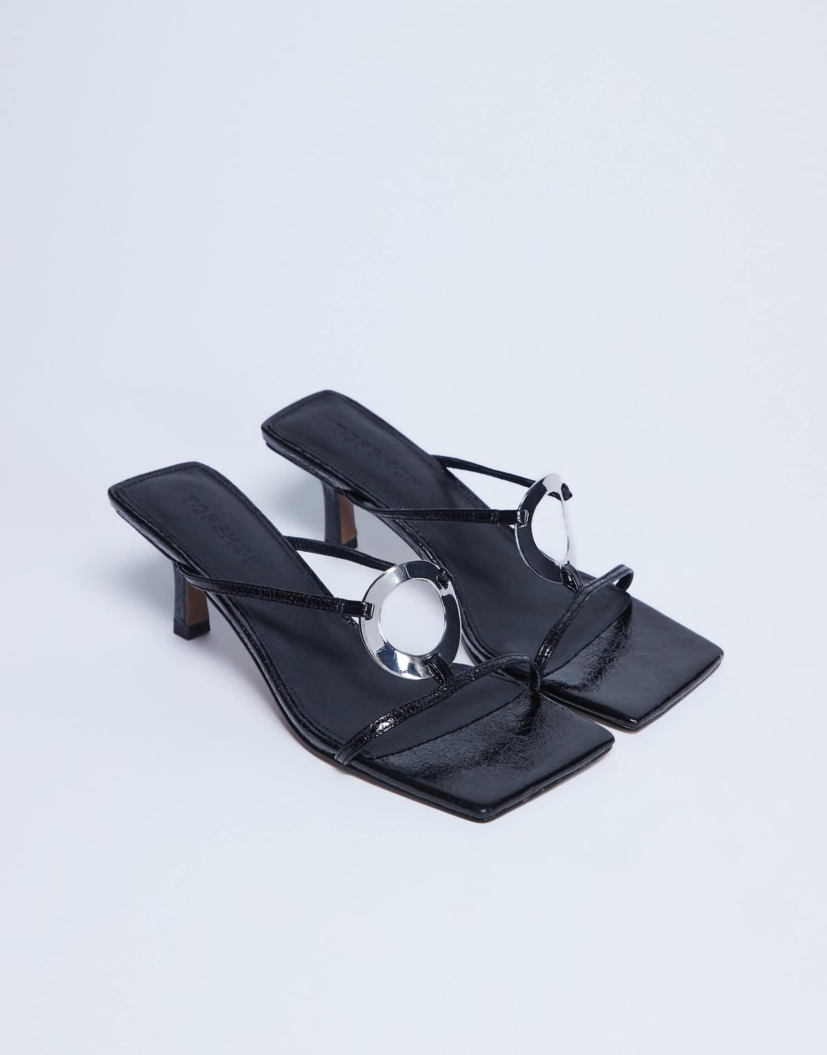 Topshop Alice hardware square toe heeled mule in black