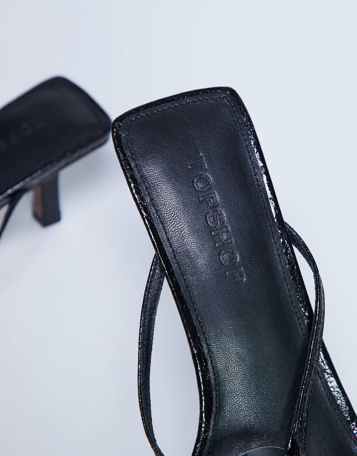 Topshop Alice hardware square toe heeled mule in black
