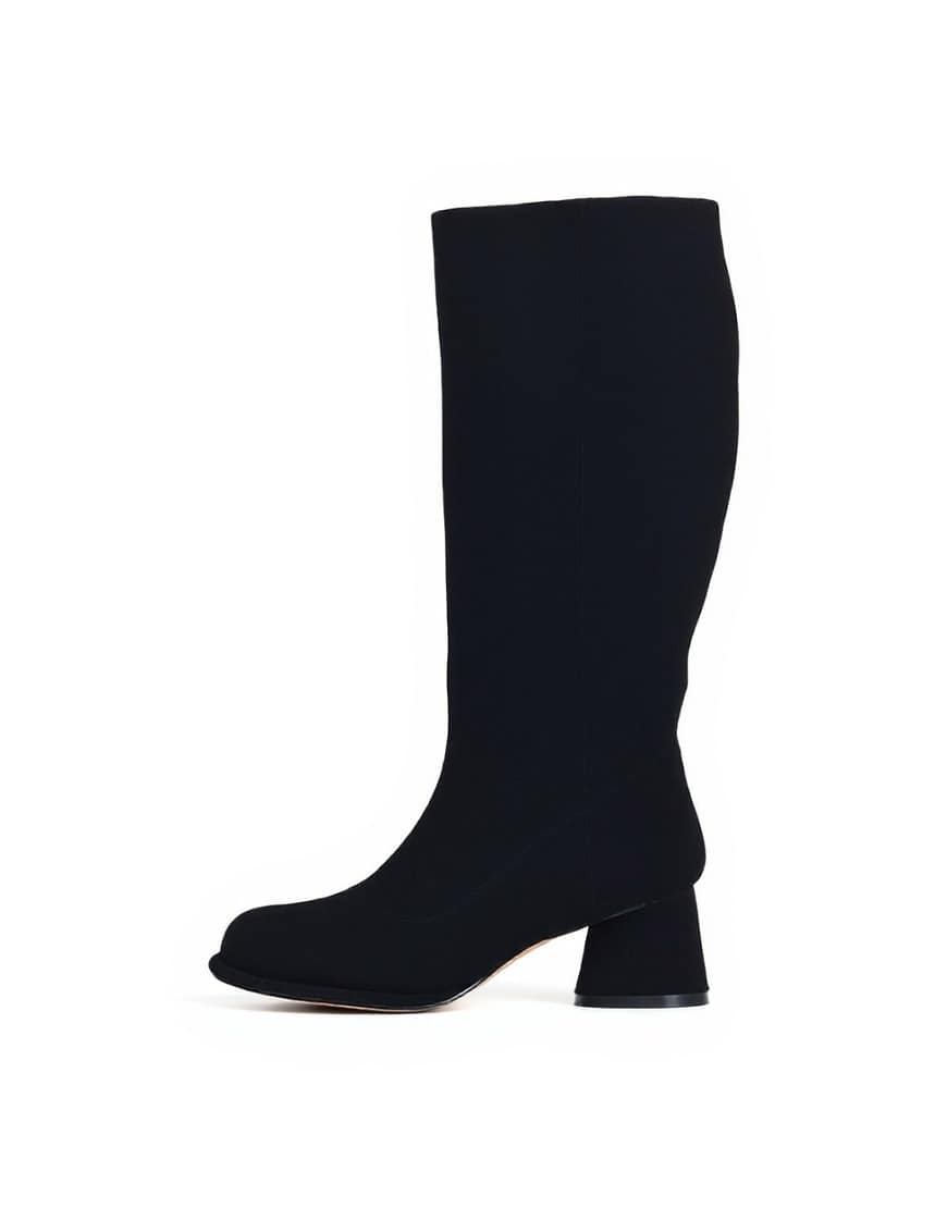 Topshop Thea real suede knee high block heel boot in black