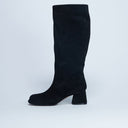 Topshop Thea real suede knee high block heel boot in black
