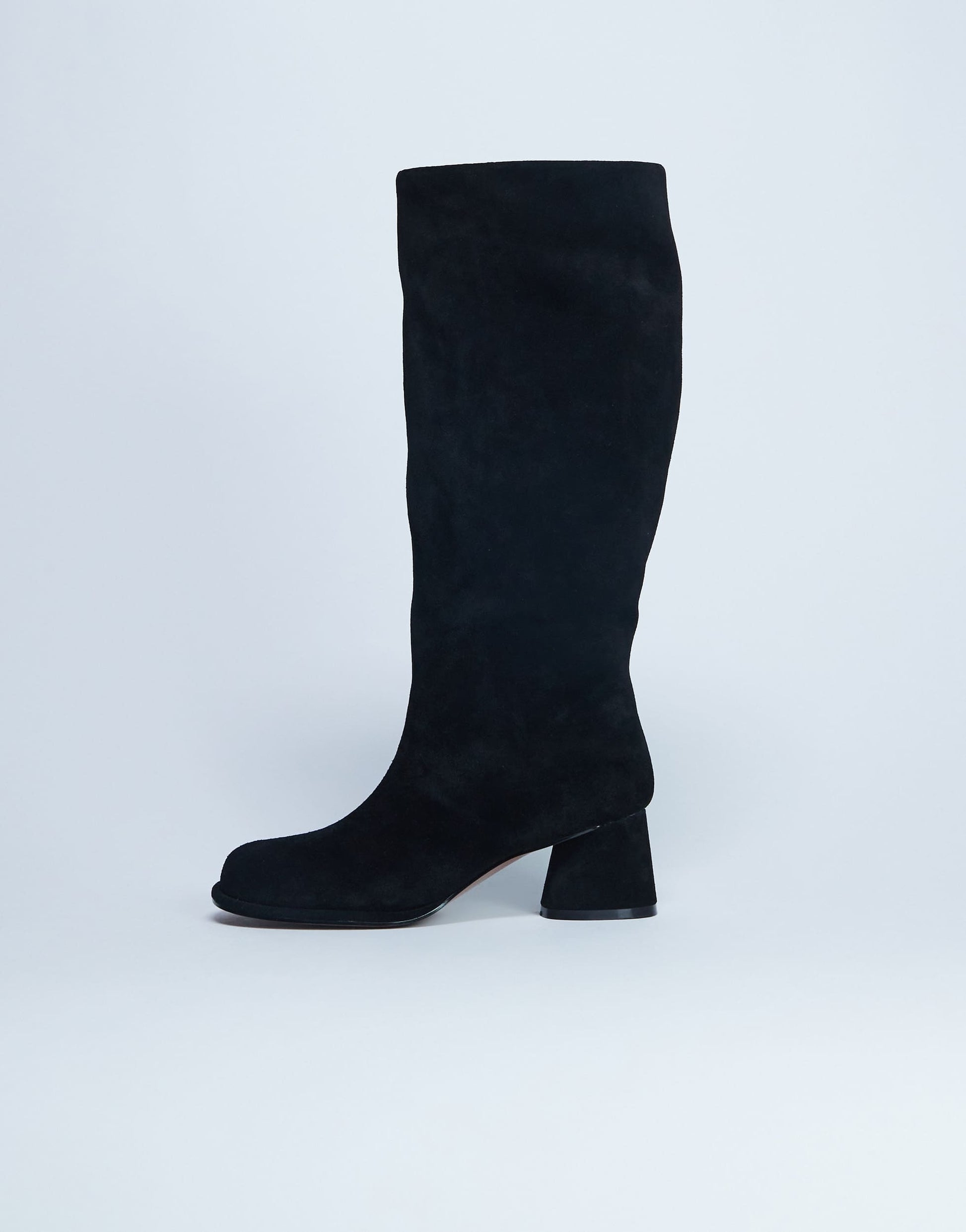Topshop Thea real suede knee high block heel boot in black