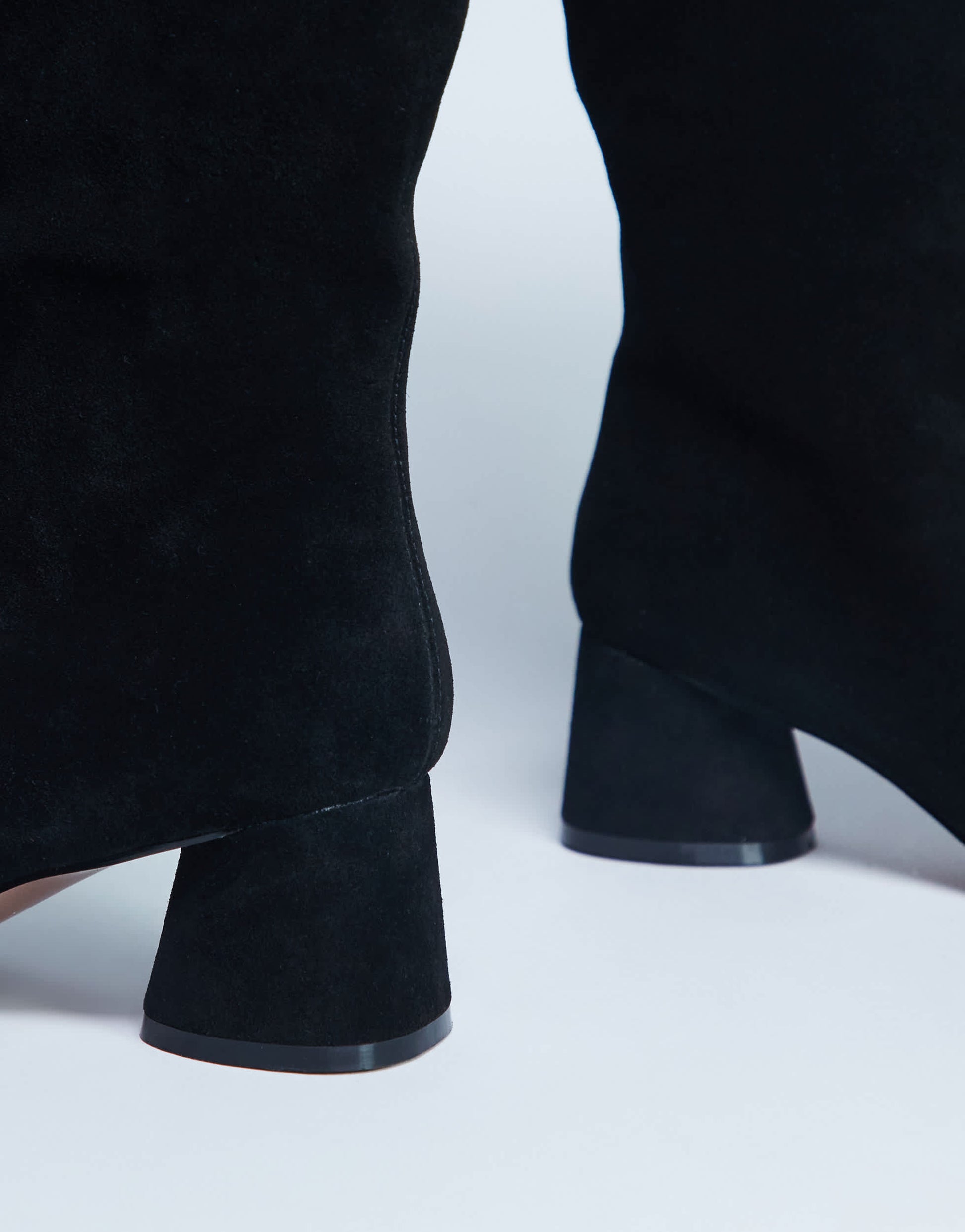 Topshop Thea real suede knee high block heel boot in black