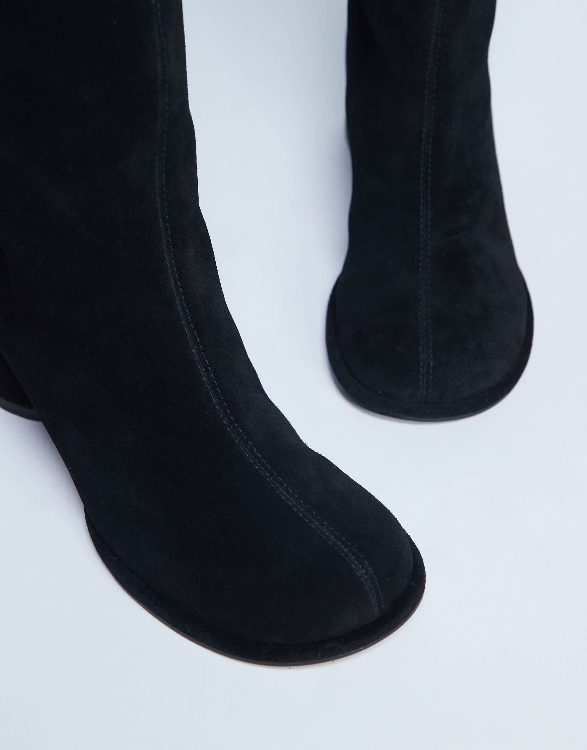 Topshop Thea real suede knee high block heel boot in black