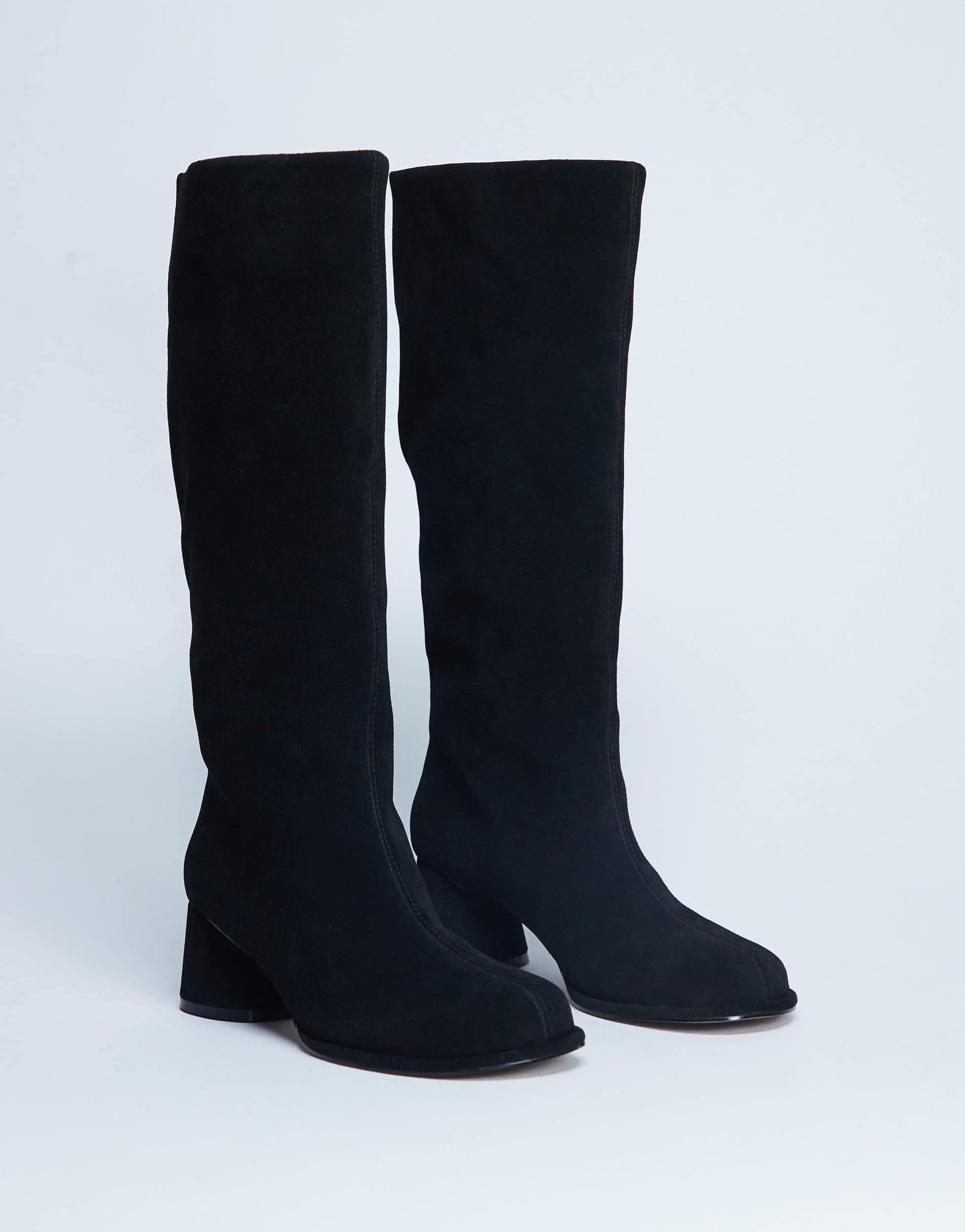 Topshop Thea real suede knee high block heel boot in black