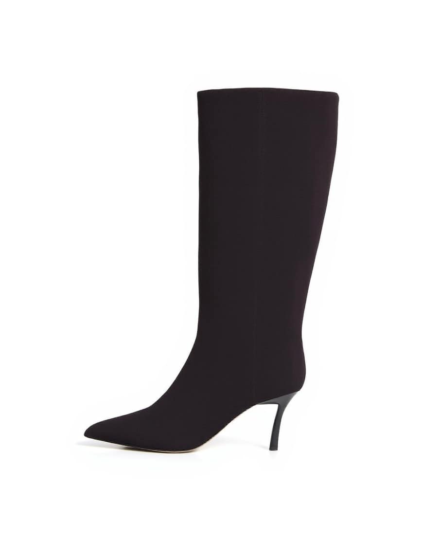 Topshop Tori real suede knee high point toe boot in chocolate