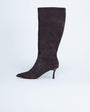 Topshop Tori real suede knee high point toe boot in chocolate