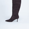 Topshop Tori Stiefelette aus echtem Wildleder, kniehoch, spitz zulaufend, in Schokoladenbraun